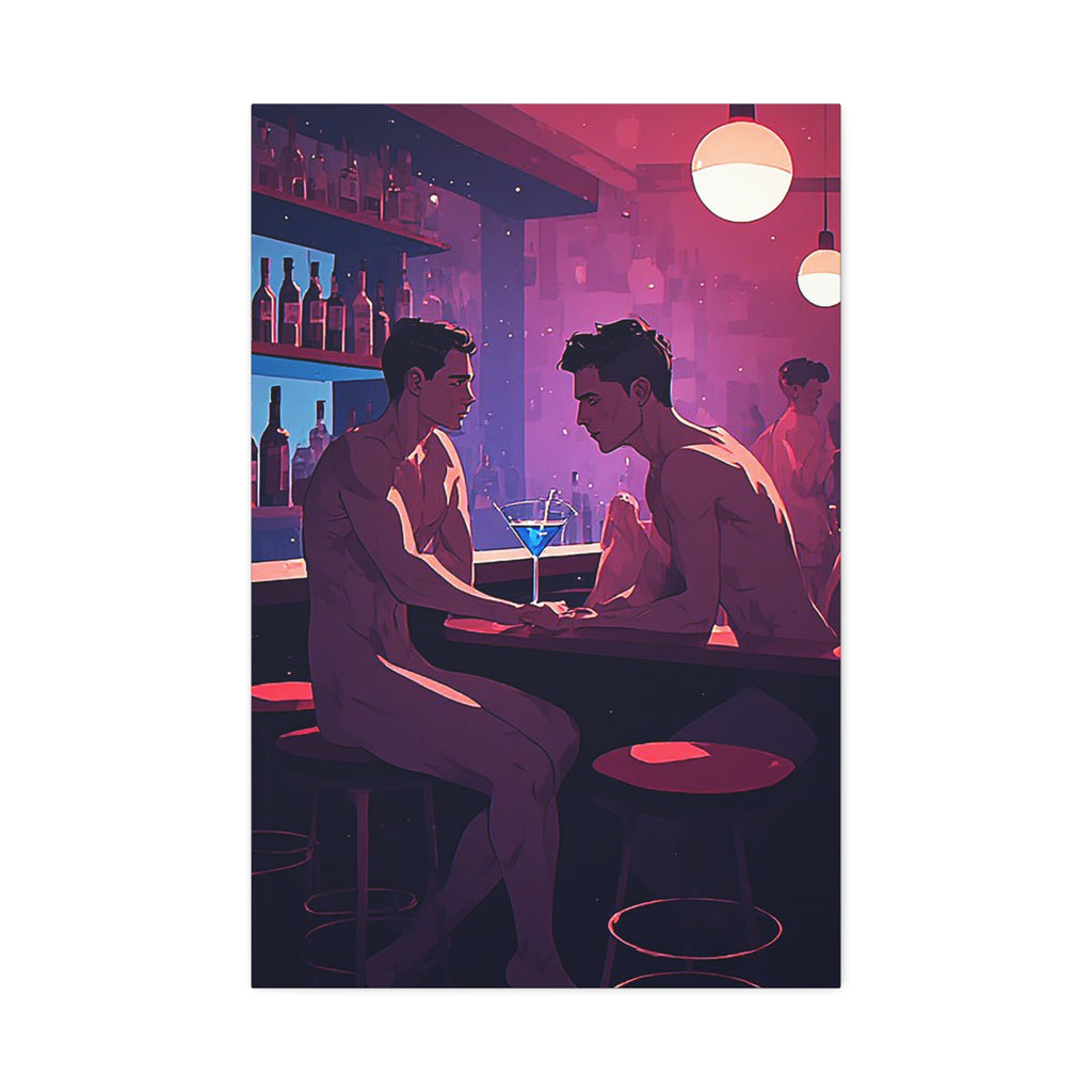 Canvas Print — Neon Bar Night: Intimate Two Men Art Print
