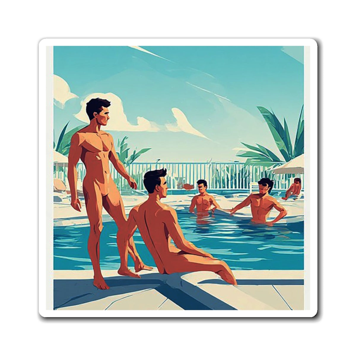 Poolside Men Magnet — Retro Beach Vibes Refrigerator Sticker