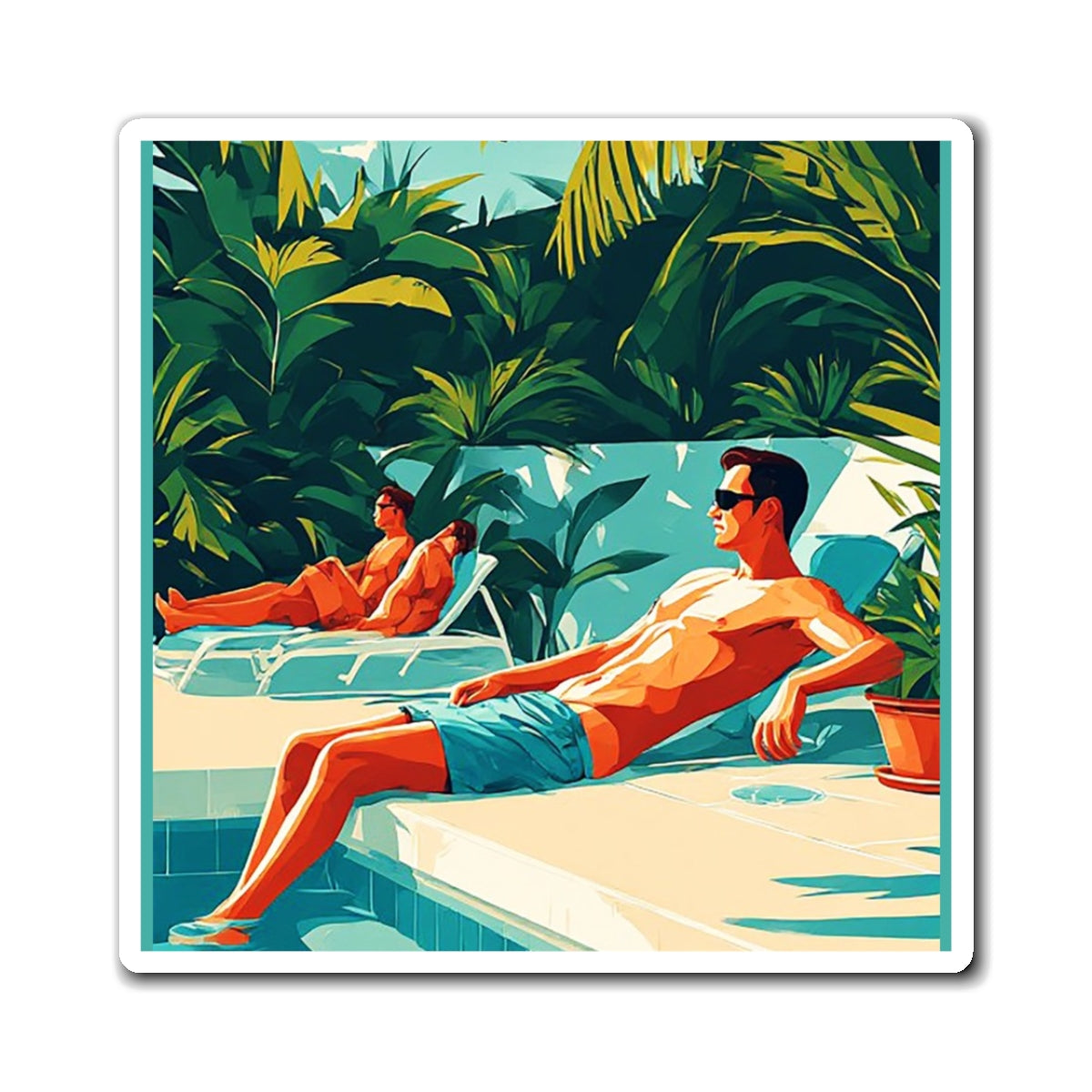 Retro Poolside Magnet — Vintage Summer Sunbathers Refrigerator Décor