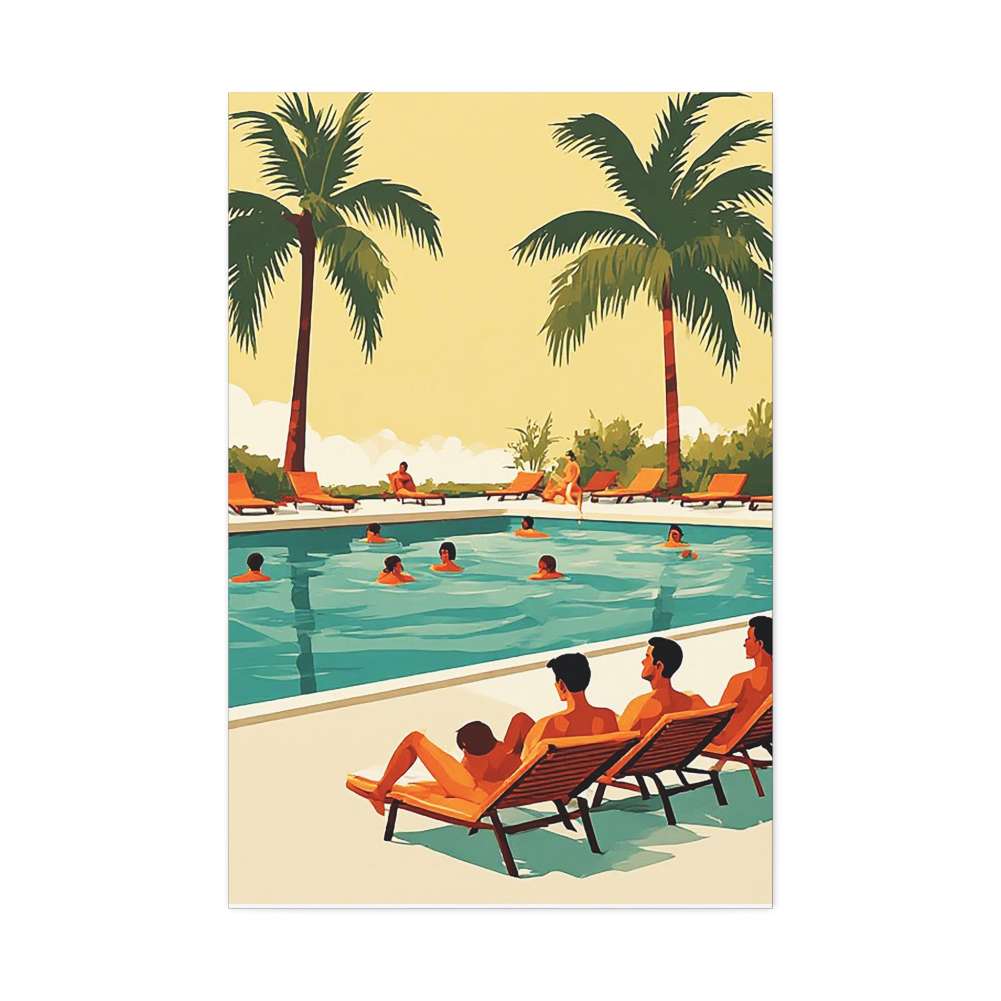 Retro Poolside Canvas Print – Tropical Resort Wall Art
