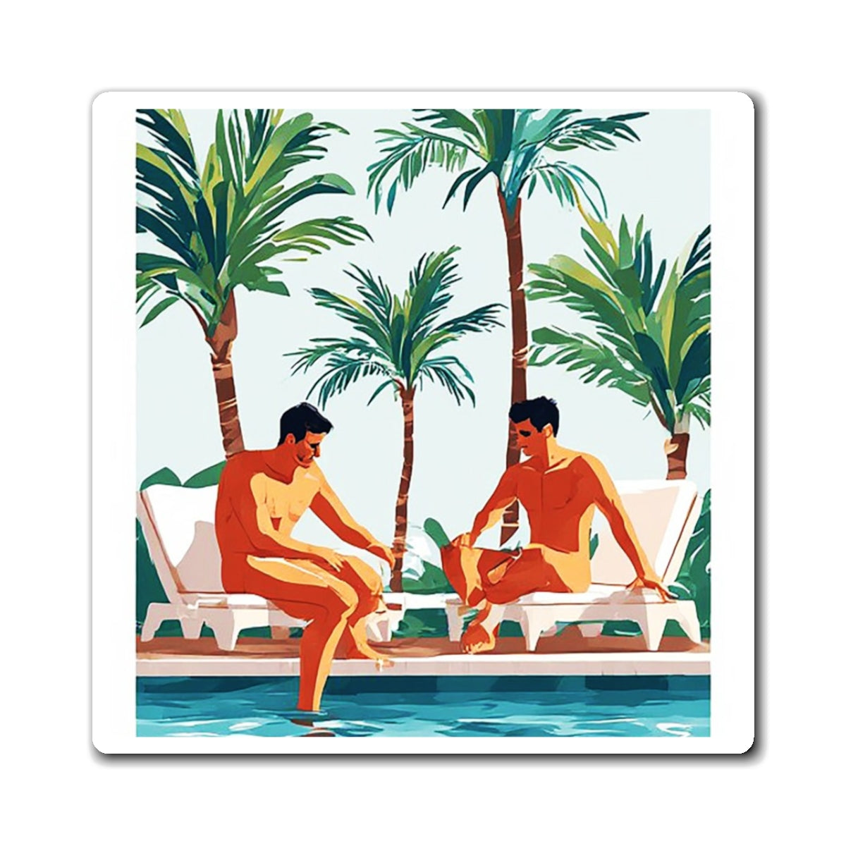 Beach Poolside Magnet – Retro Palm Trees & Pool Loungers