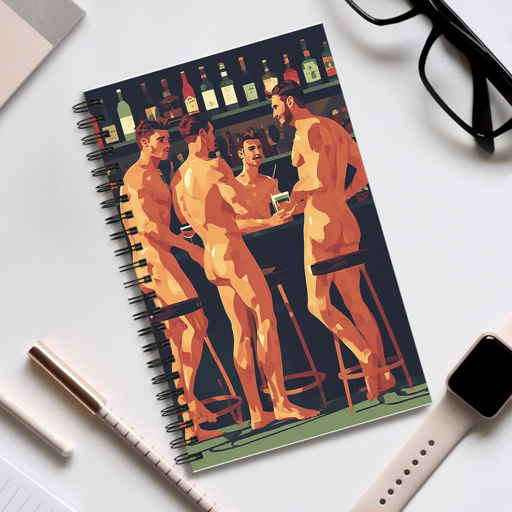 Naked Gents Bar Scene Spiral Journal – Gay Pride Notebook
