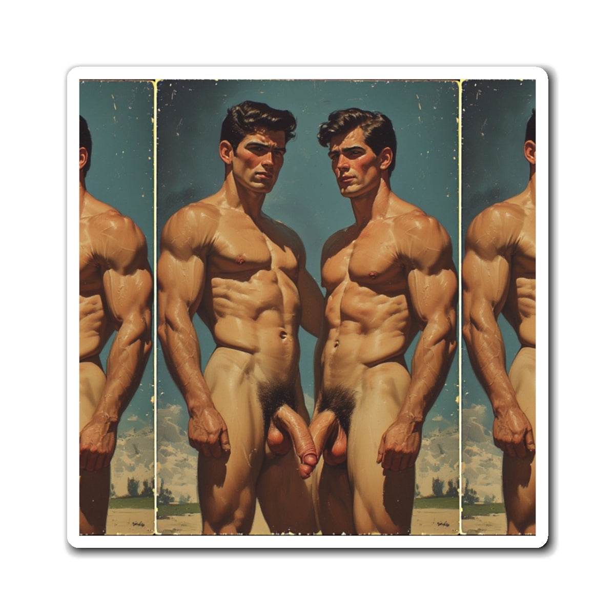Ronny and Jeff - Twin Vintage Male Nude Art Magnet