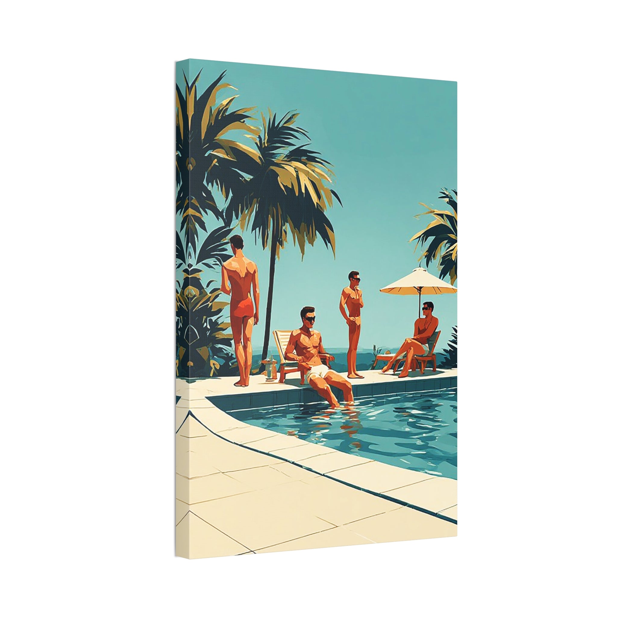 Vintage Poolside Canvas Wall Art — Retro Palm Trees & Sunbathers
