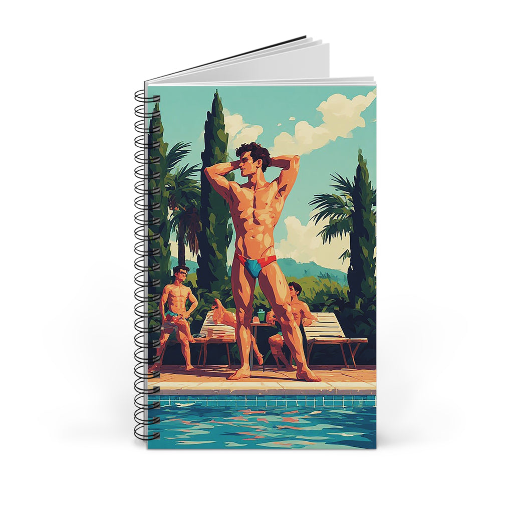 Poolside Muscle Spiral Journal – Retro Swimboy Illustration Notebook