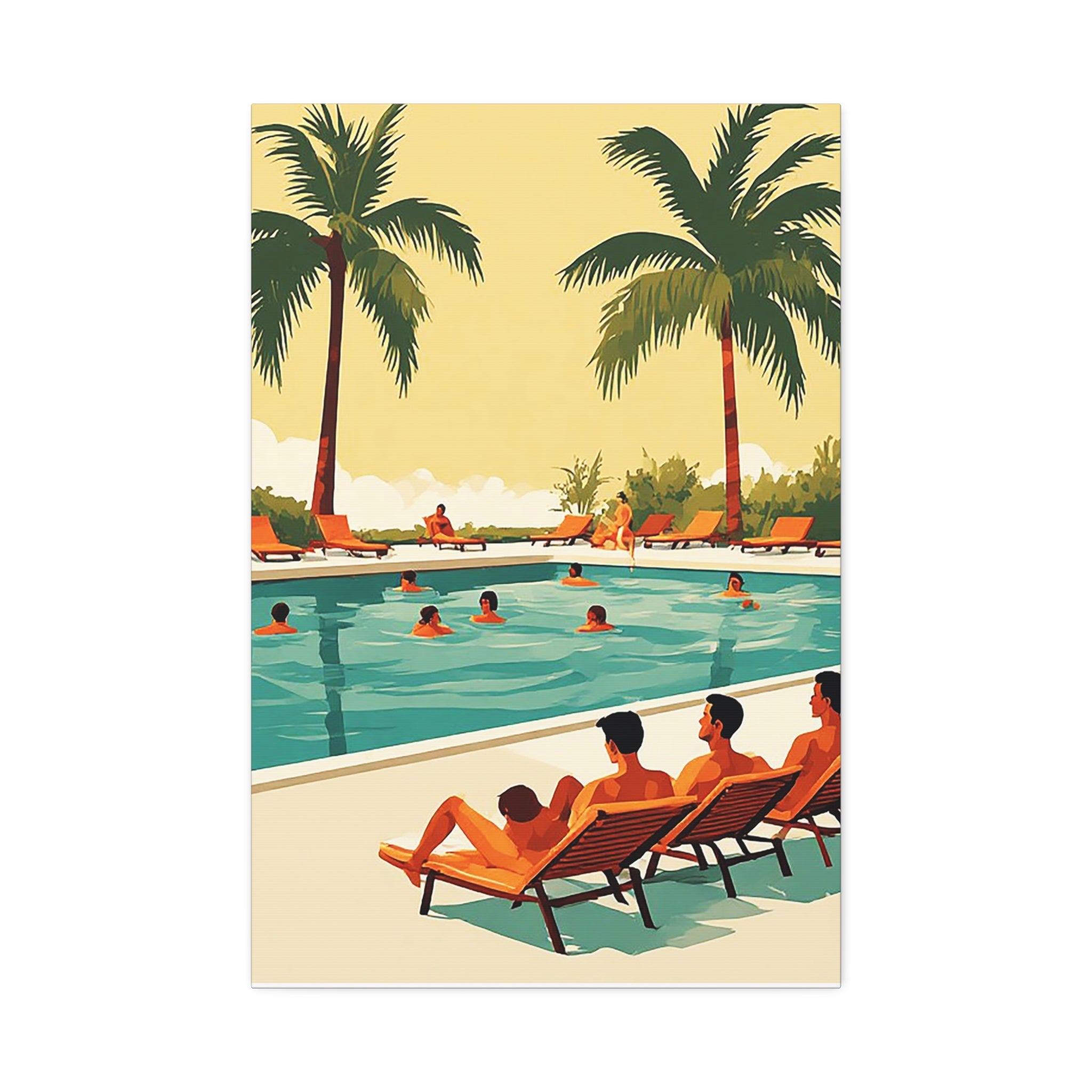 Retro Poolside Canvas Print – Tropical Resort Wall Art