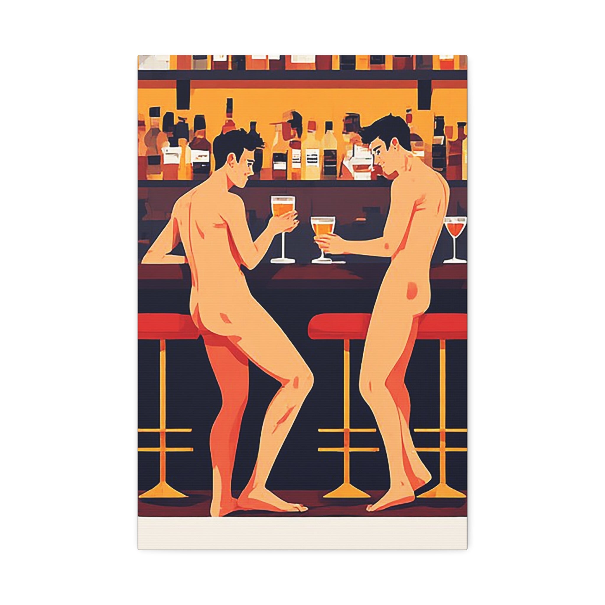 Naked Men at the Bar Canvas Stretched Art Print