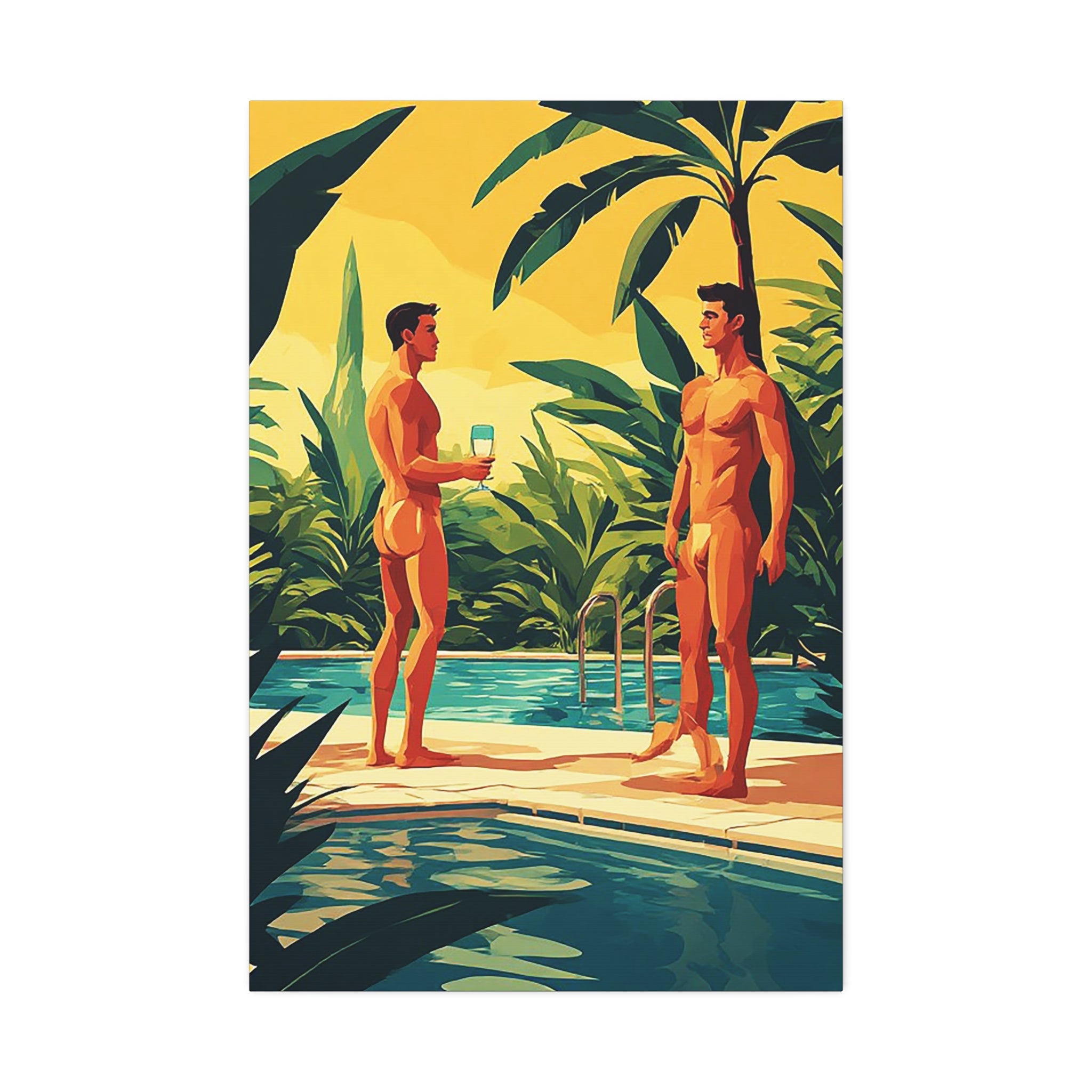 Poolside Fathers & Sons Canvas Print — Retro Summer Art