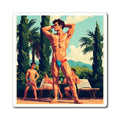 Retro Poolside Hunk Magnet — Vintage Male Swimwear Art Refrigerator Sticker