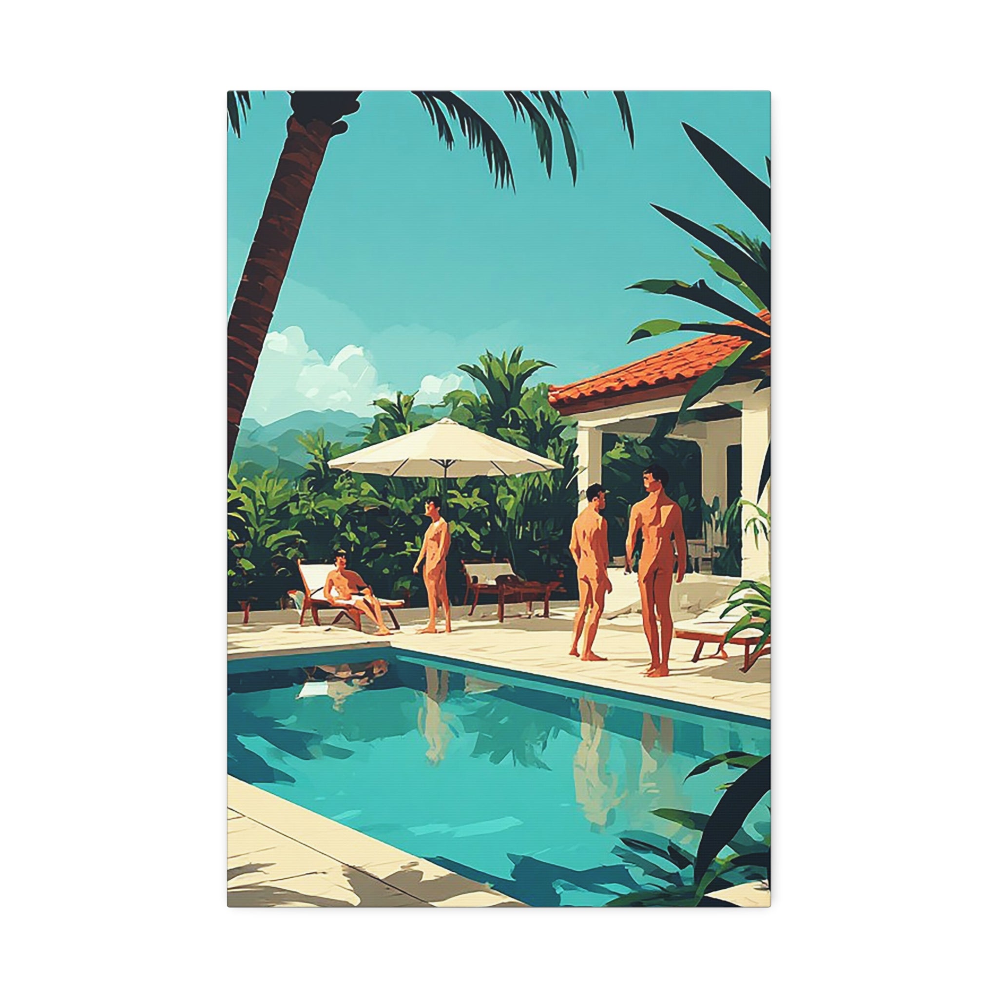 Tropical Poolside Canvas Print — Vintage Summer Resort Wall Art