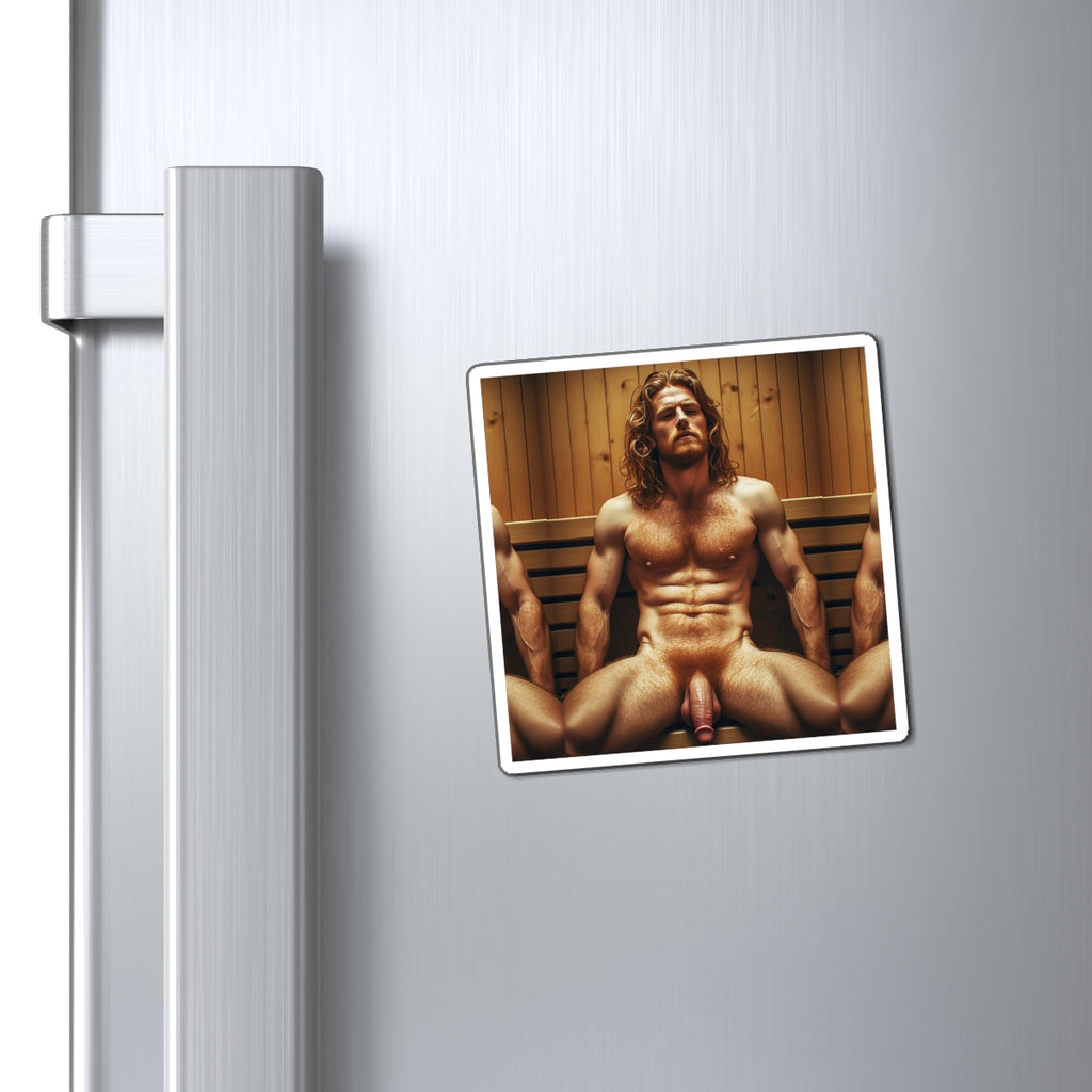 Naked Sauna Refrigerator Magnet — Humorous Adult Gay Pride Décor