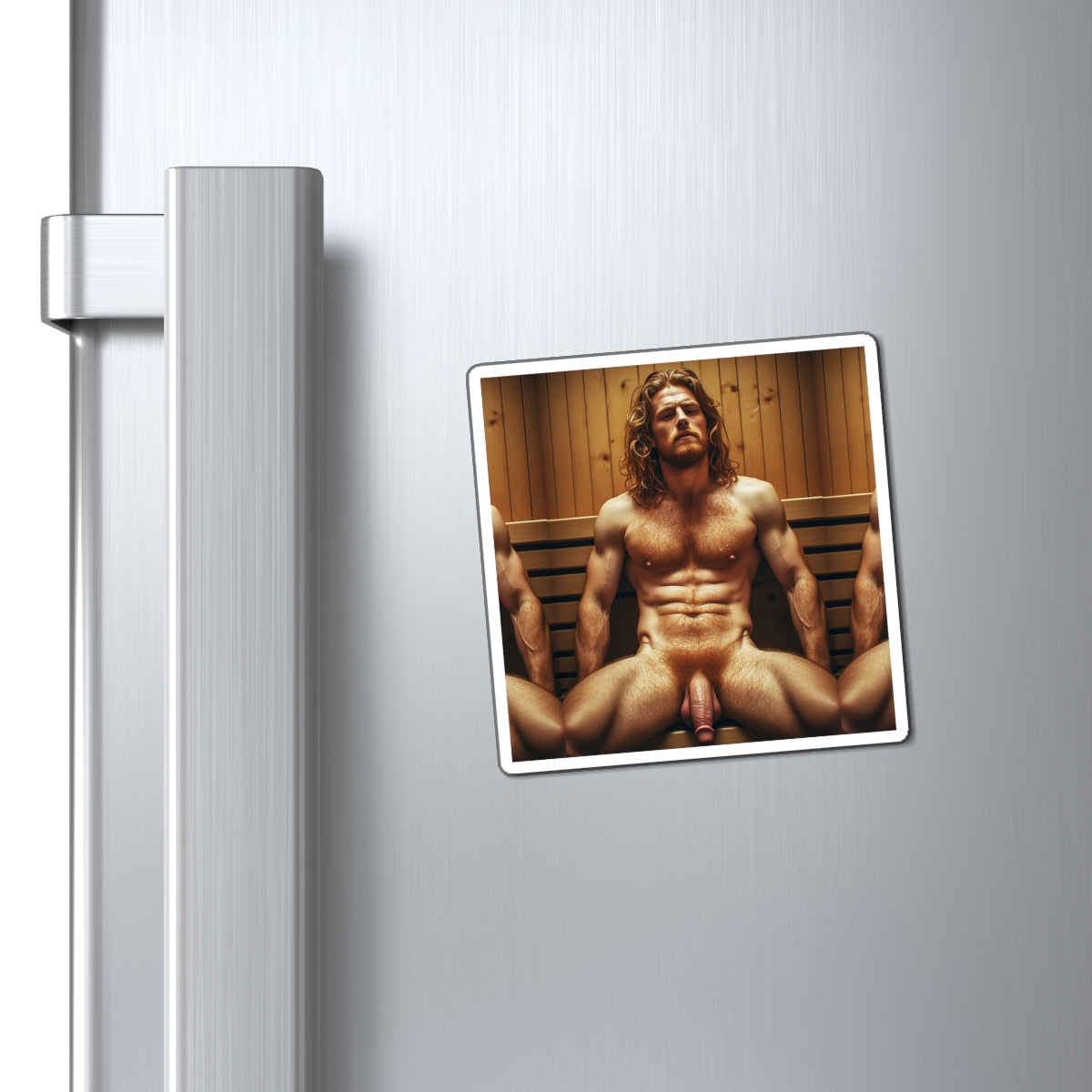 Naked Sauna Refrigerator Magnet — Humorous Adult Gay Pride Décor