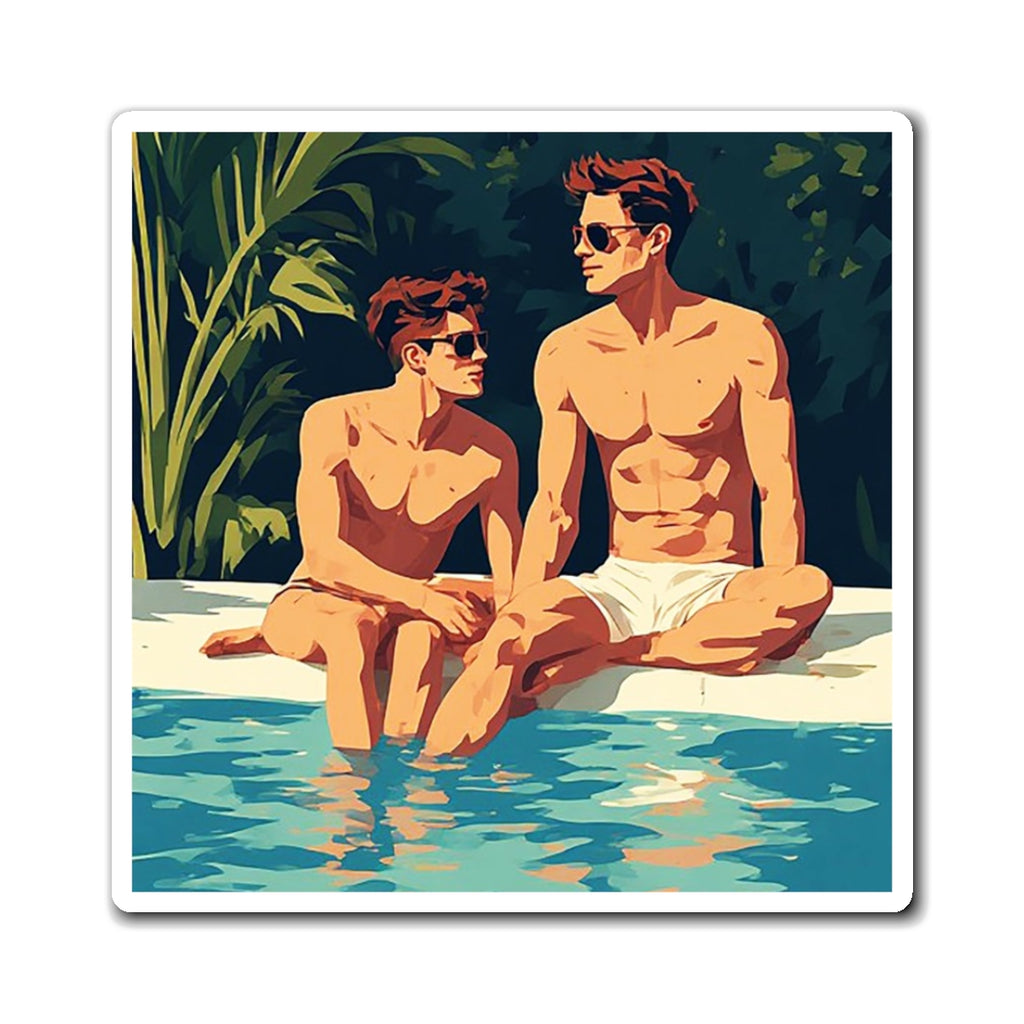 Poolside Boys Magnet — Retro Beach Art Refrigerator Magnet