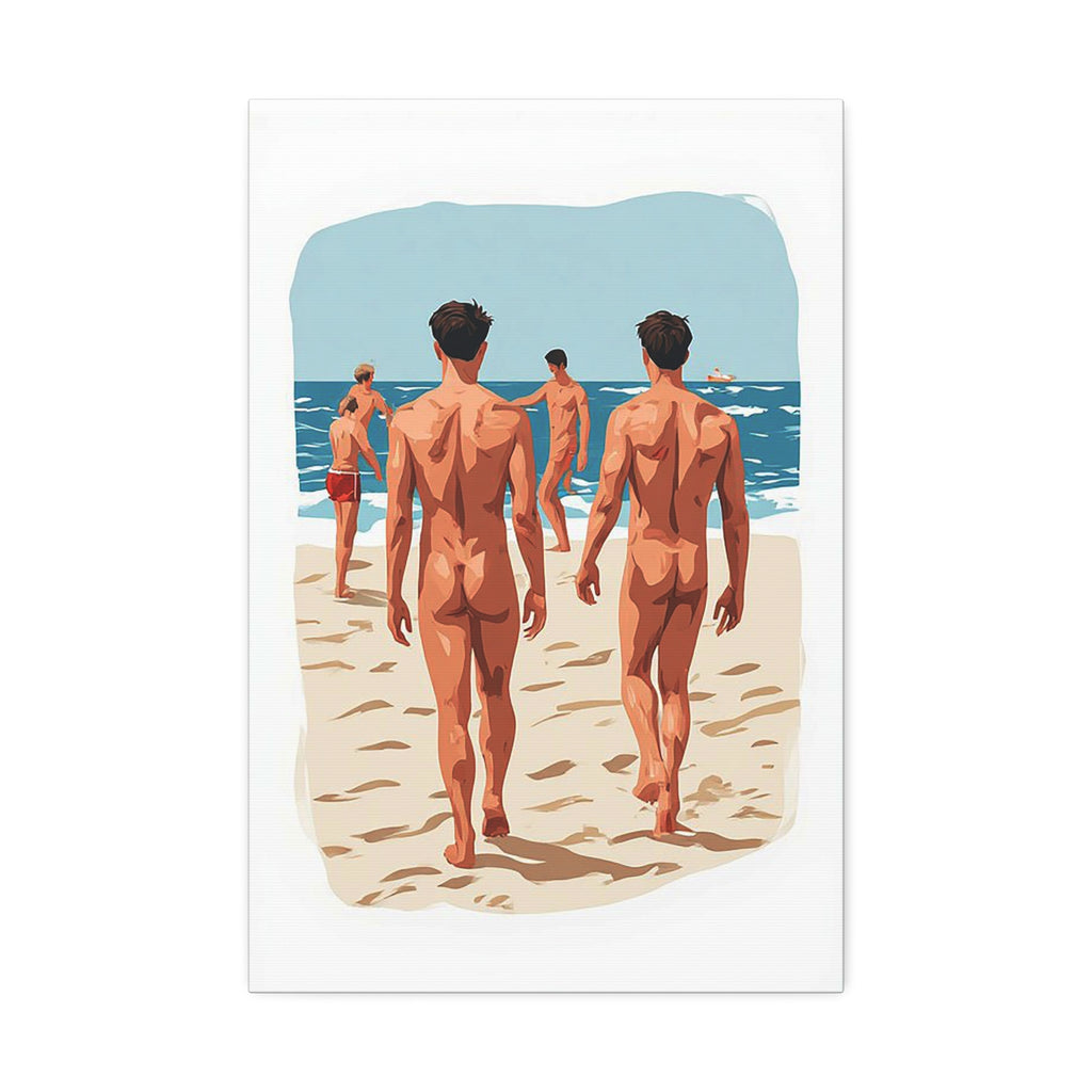 Canvas Wall Art – Beach Scene of Men Walking on Shore (Stretched Canvas)