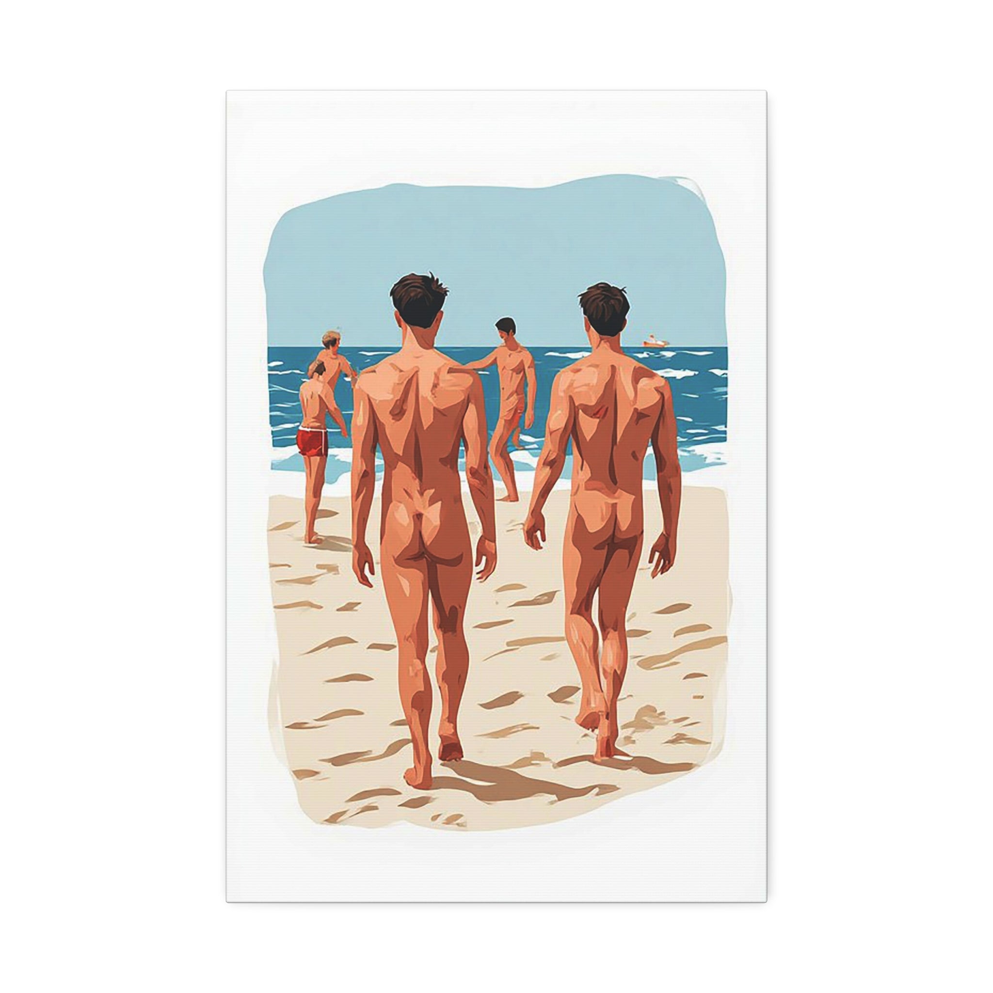 Canvas Wall Art – Beach Scene of Men Walking on Shore (Stretched Canvas)