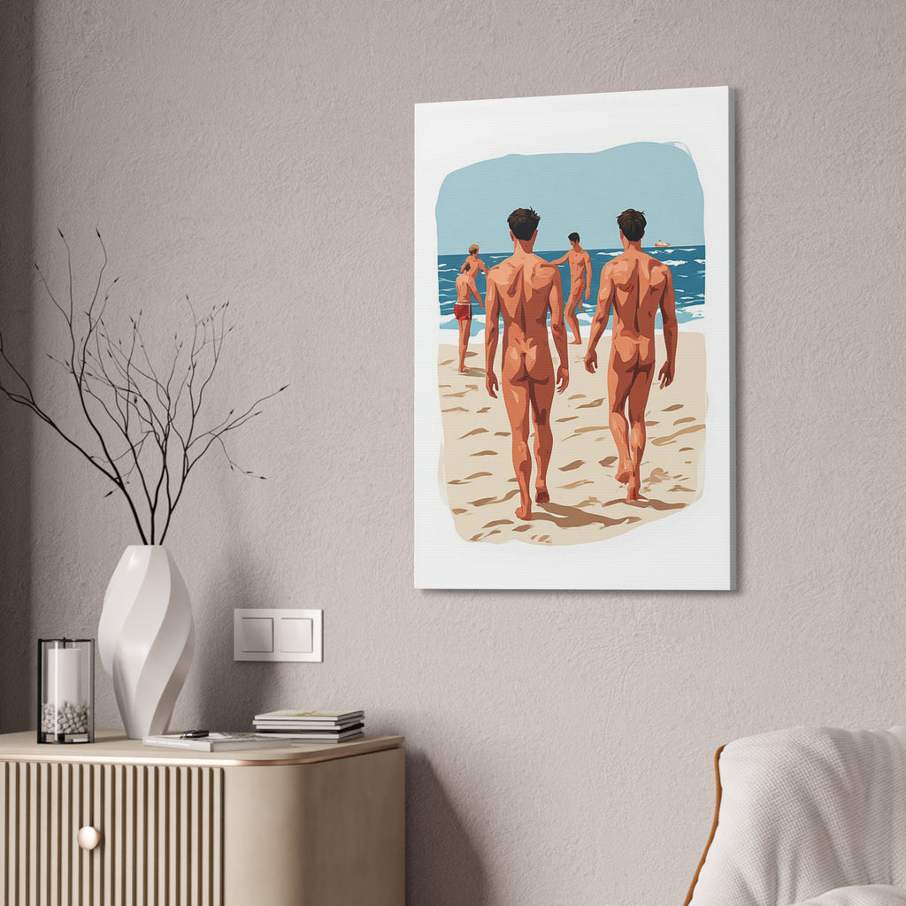 Canvas Wall Art – Beach Scene of Men Walking on Shore (Stretched Canvas)