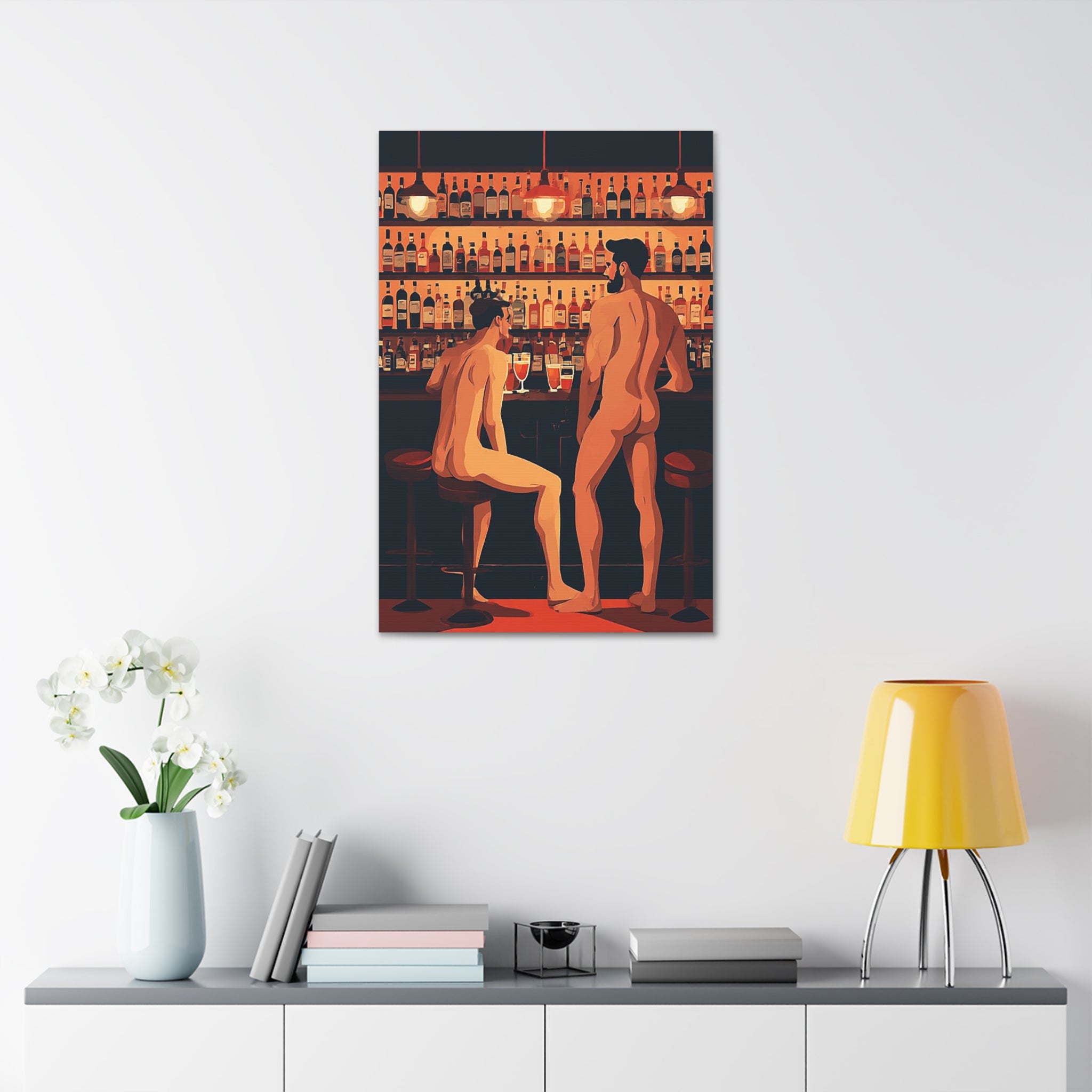 Canvas Art — Nude Men at Bar Stretched Canvas Print