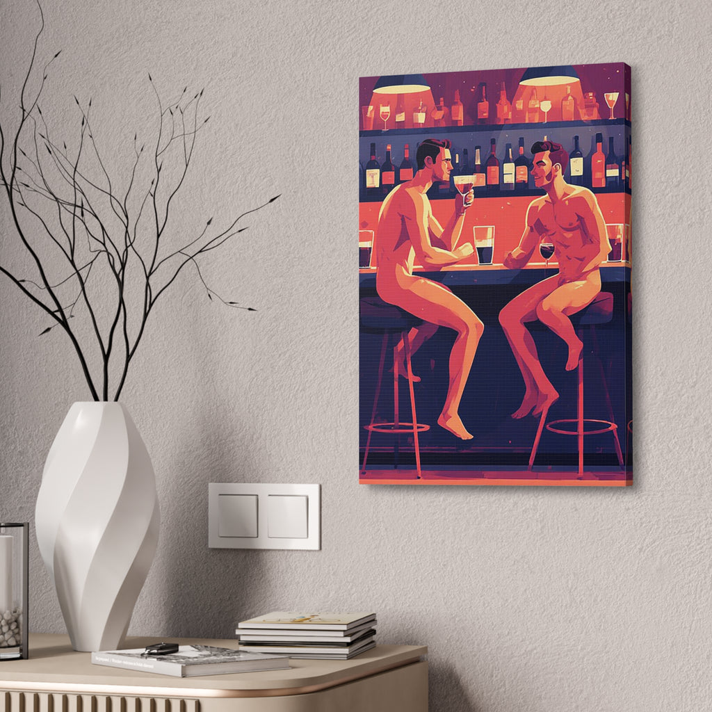 Canvas Print — Nude Men at Bar Illustration, Romantic Gay Art Decor