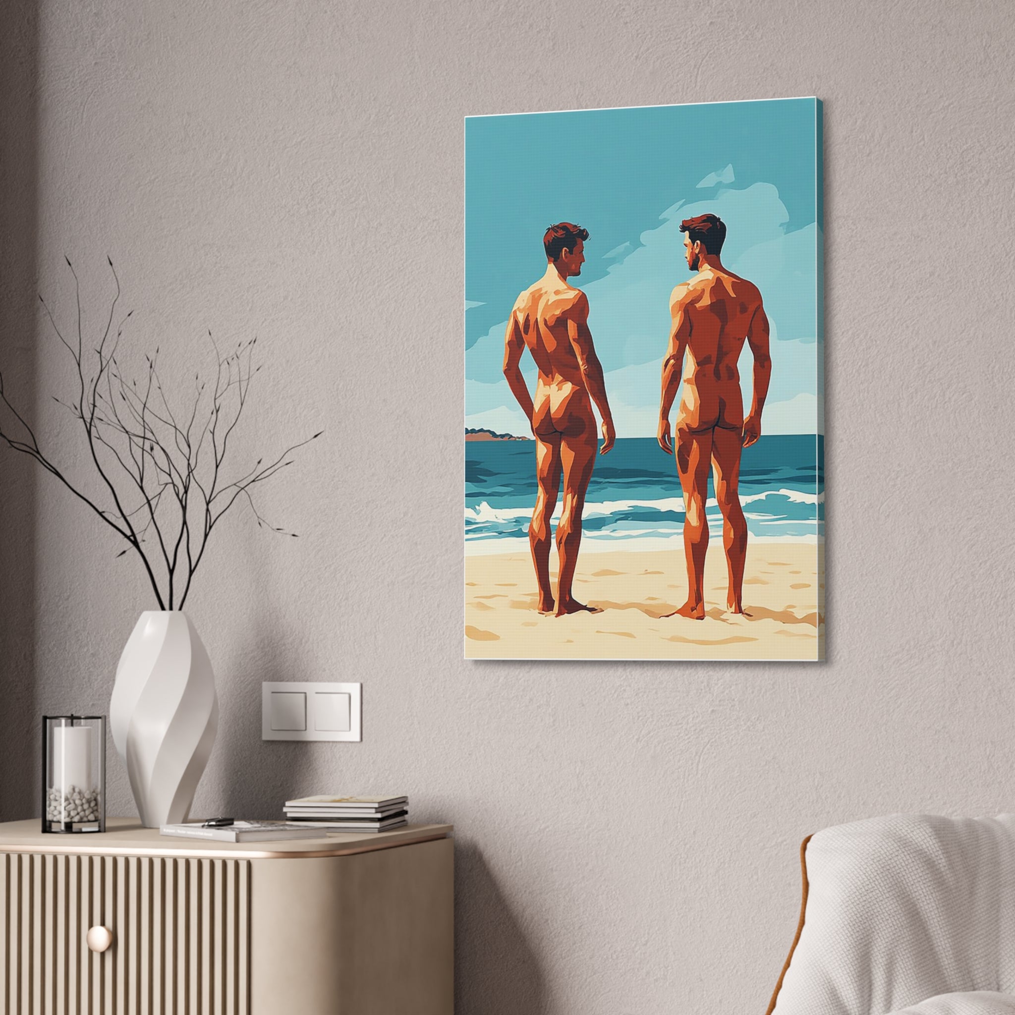 Canvas Print – 'Beach Gaze' Two Men Summer Art (Stretched Canvas 1.5")