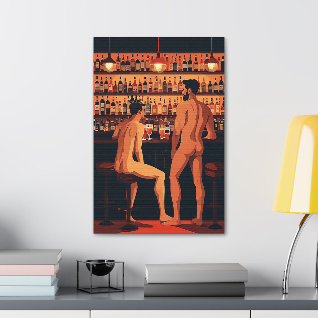Canvas Art — Nude Men at Bar Stretched Canvas Print
