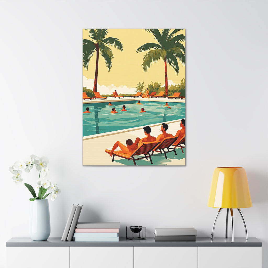 Retro Poolside Canvas Print – Tropical Resort Wall Art