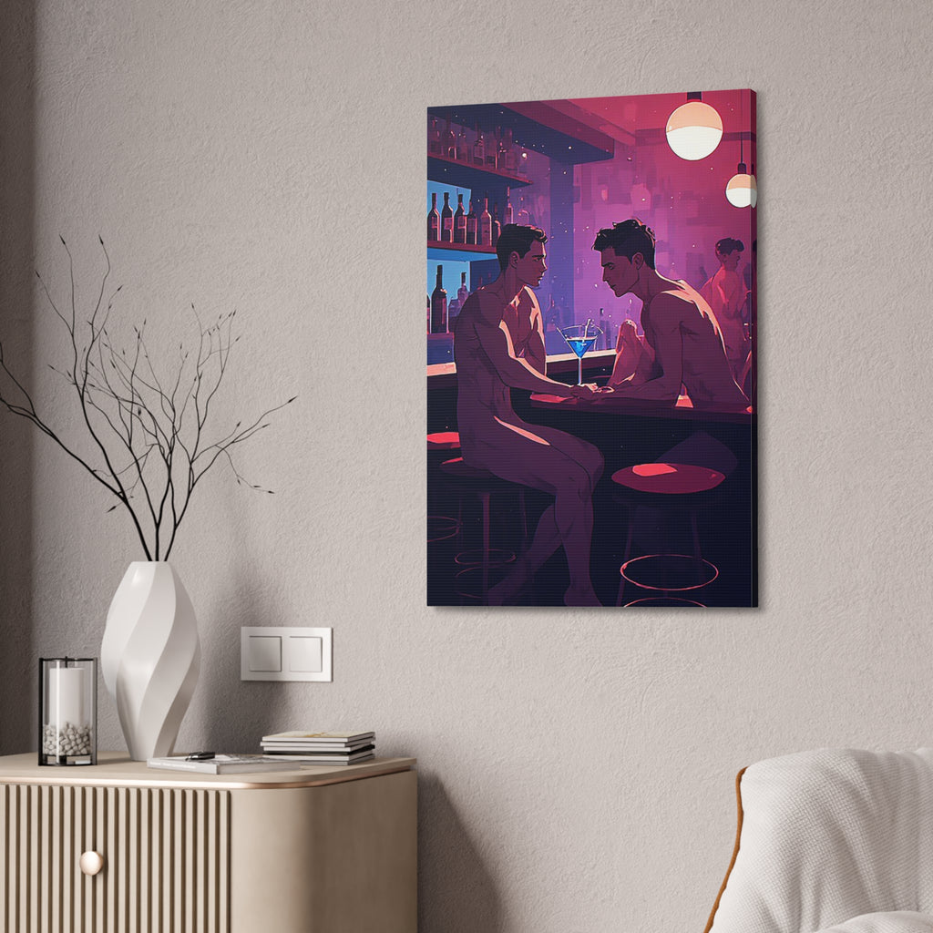 Canvas Print — Neon Bar Night: Intimate Two Men Art Print