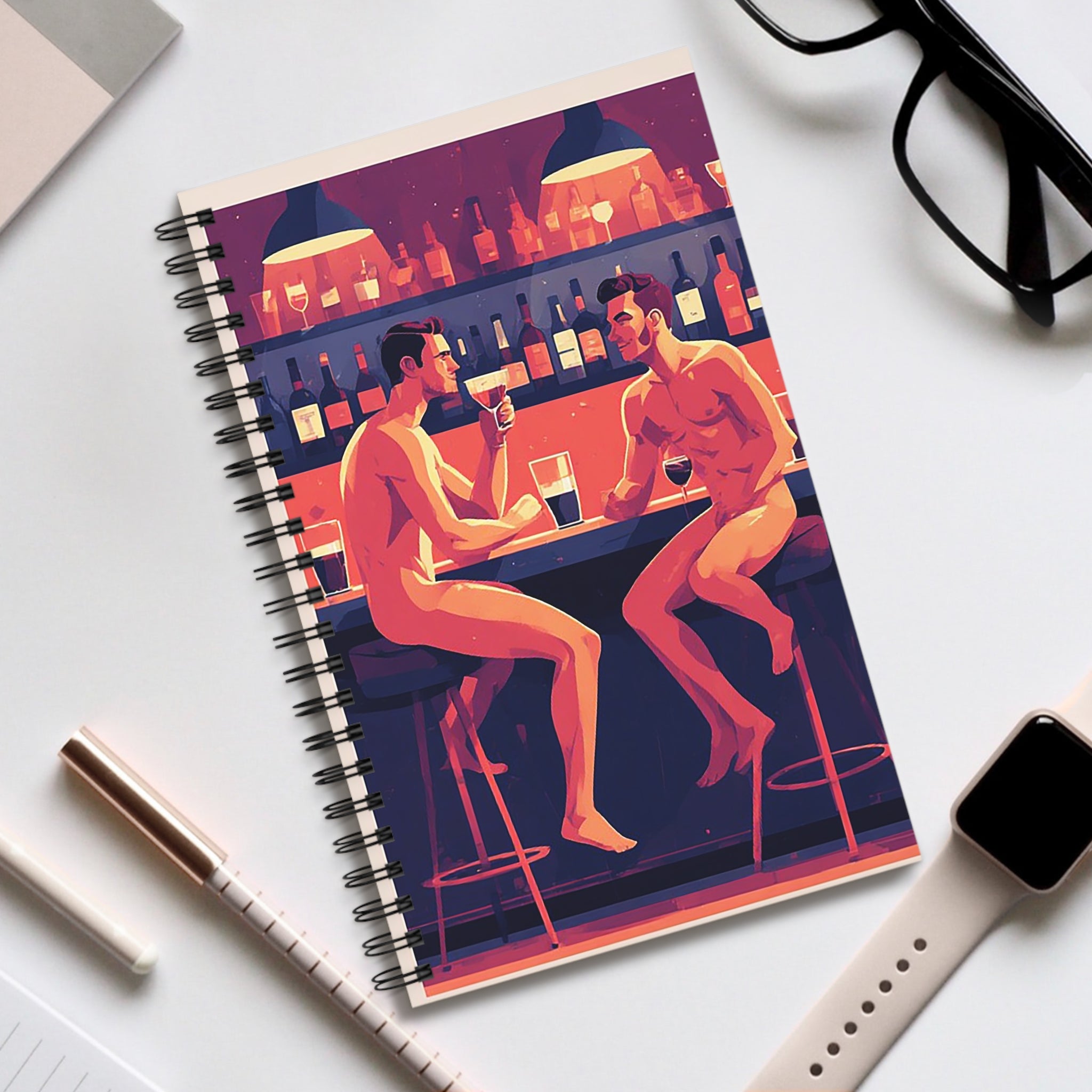 Naked Night Out Spiral Journal — Gay Bar Illustration Notebook