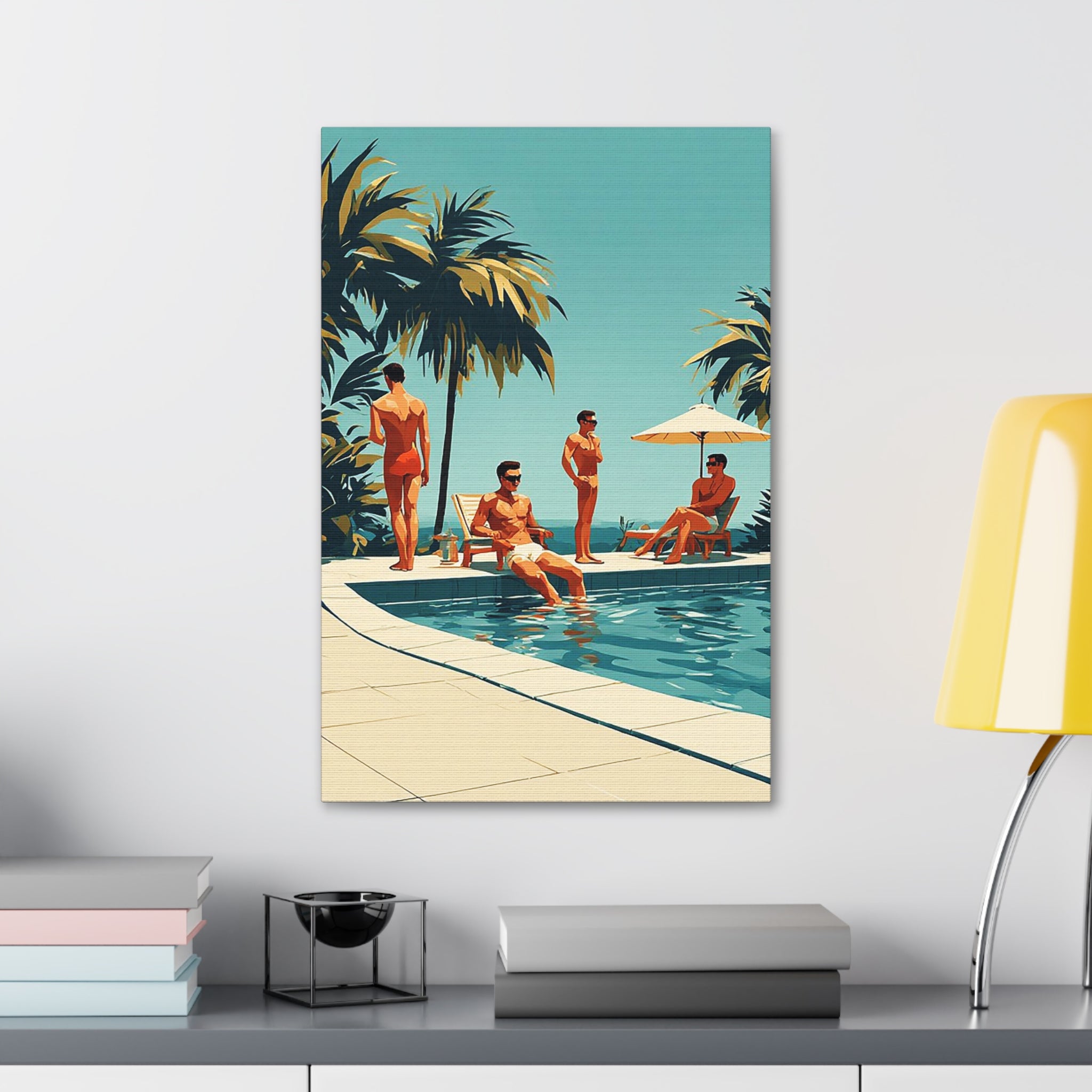 Vintage Poolside Canvas Wall Art — Retro Palm Trees & Sunbathers