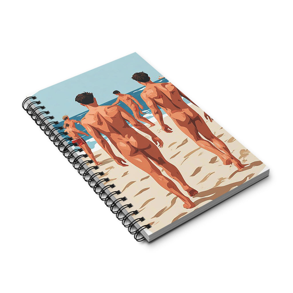 Beach Day Spiral Journal — Retro Bareback Men Illustration Notebook
