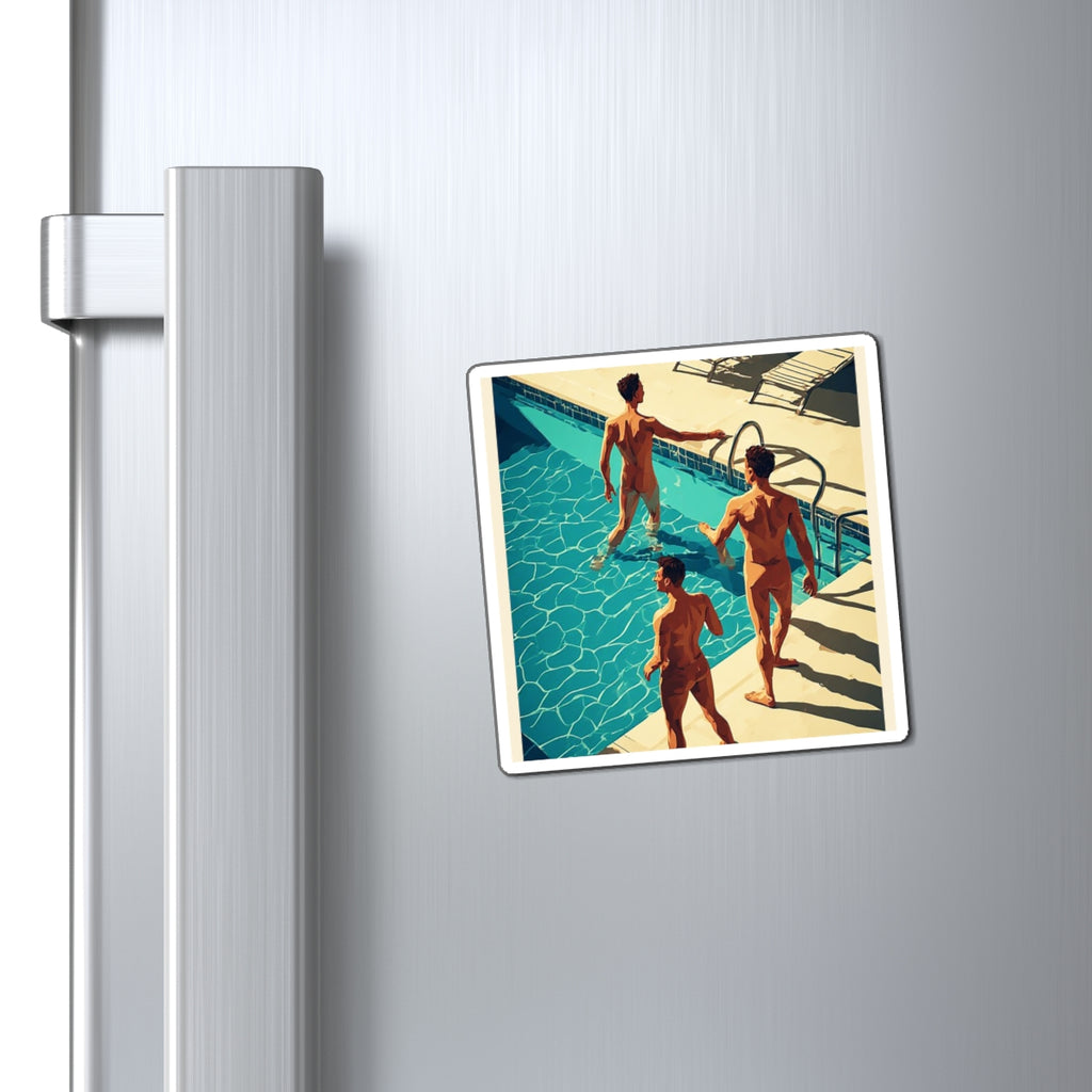 Retro Poolside Art Magnet — Vintage Sunlit Swimmers Refrigerator Magnet
