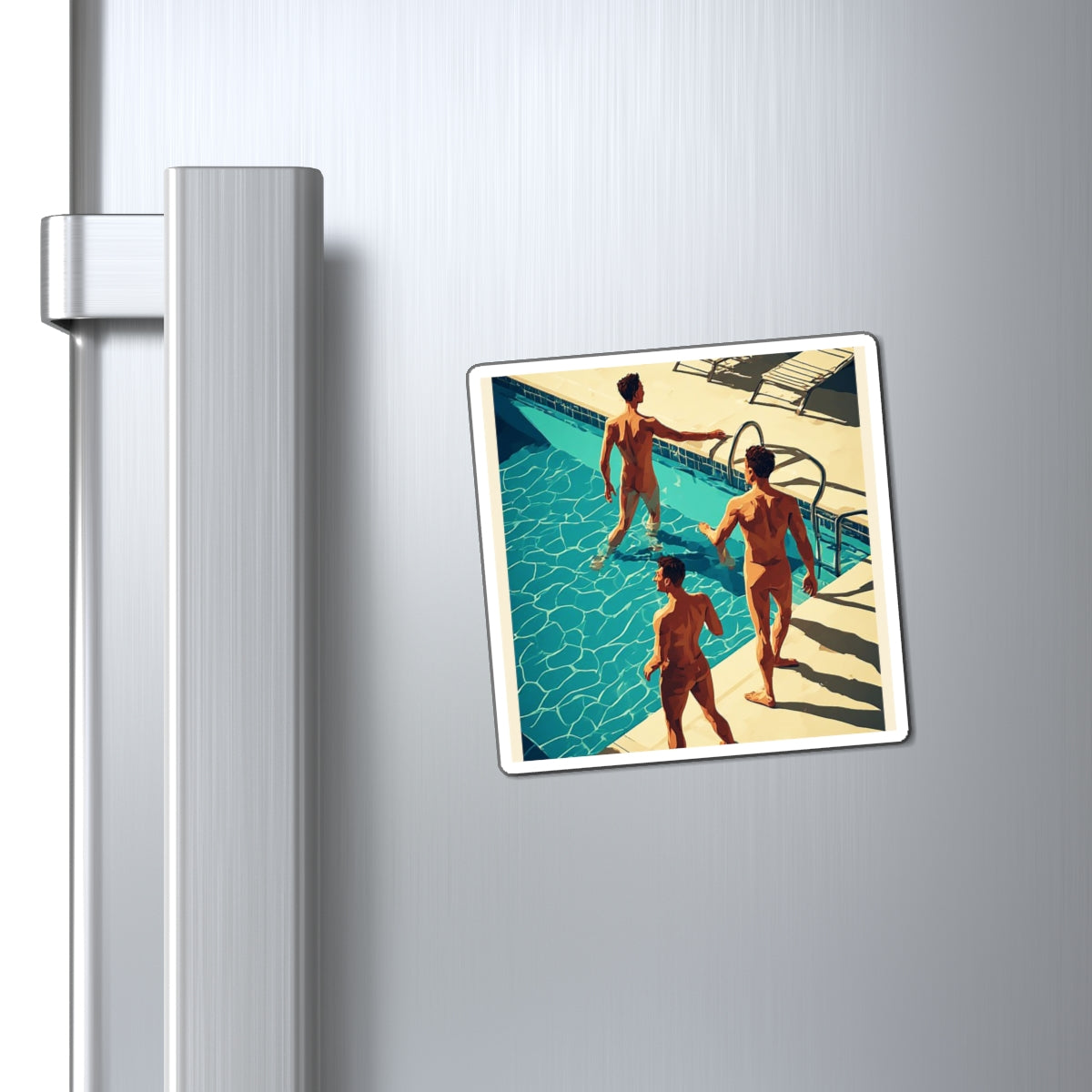 Retro Poolside Art Magnet — Vintage Sunlit Swimmers Refrigerator Magnet