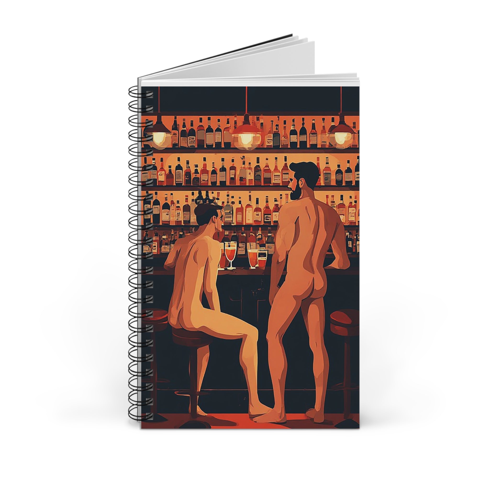 Naked Nightlife Spiral Journal — Gay Bar Illustration Notebook