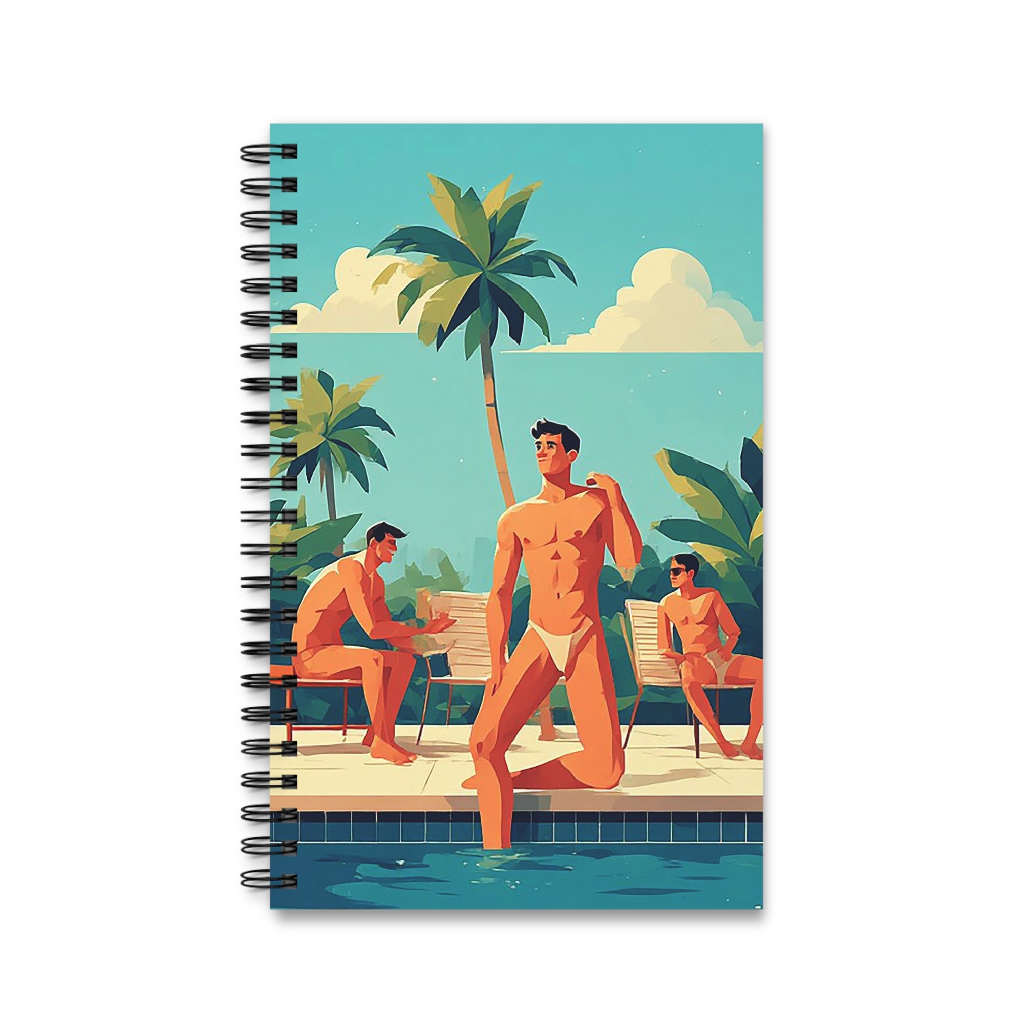 Spiral Journal — Vintage Poolside Men Illustration Notebook