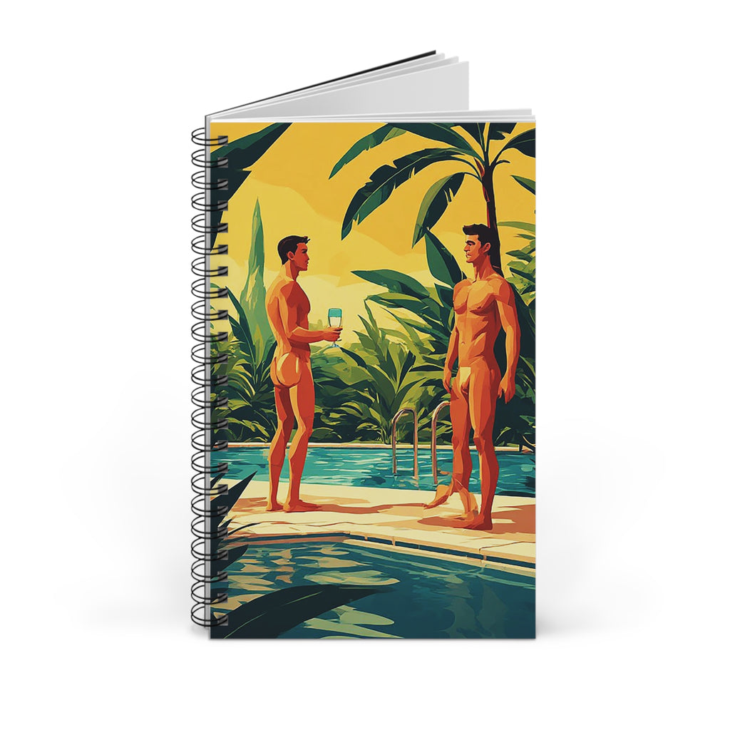 Tropical Poolside Spiral Journal — Vintage Male Figure Illustration