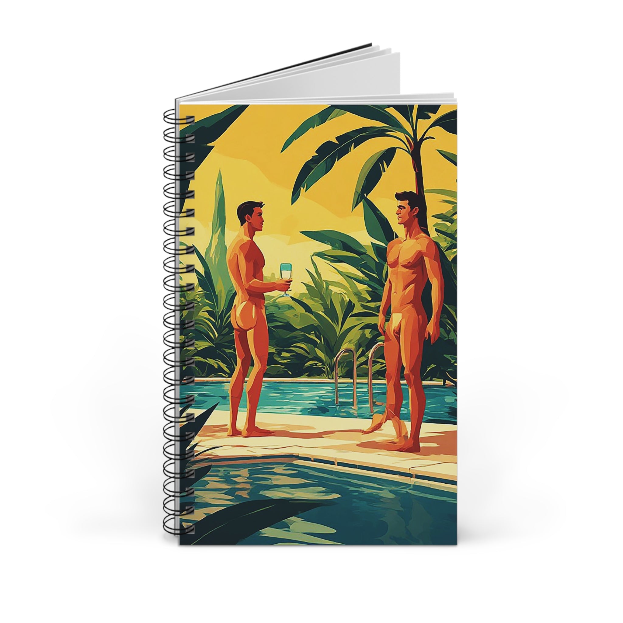 Tropical Poolside Spiral Journal — Vintage Male Figure Illustration