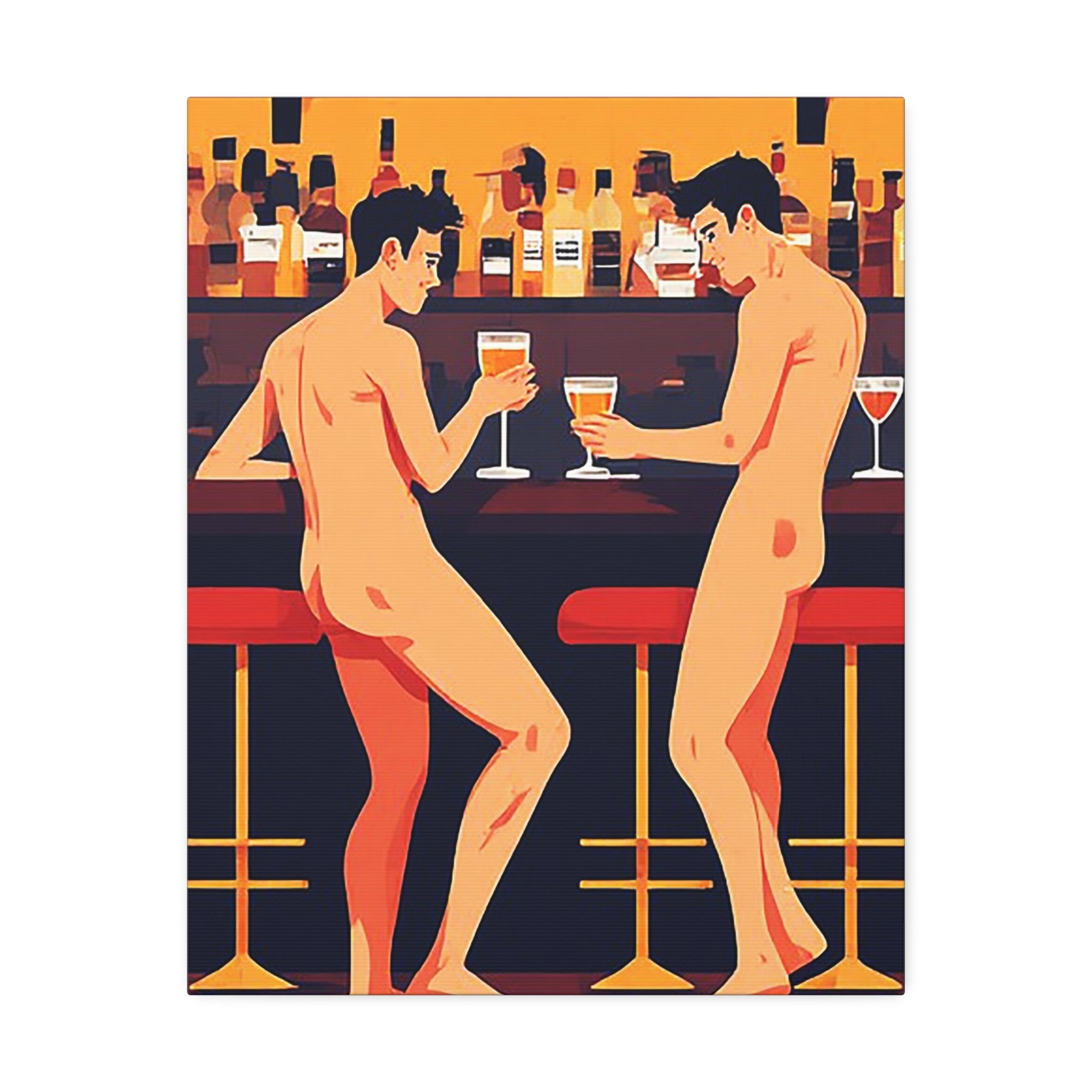 Naked Men at the Bar Canvas Stretched Art Print
