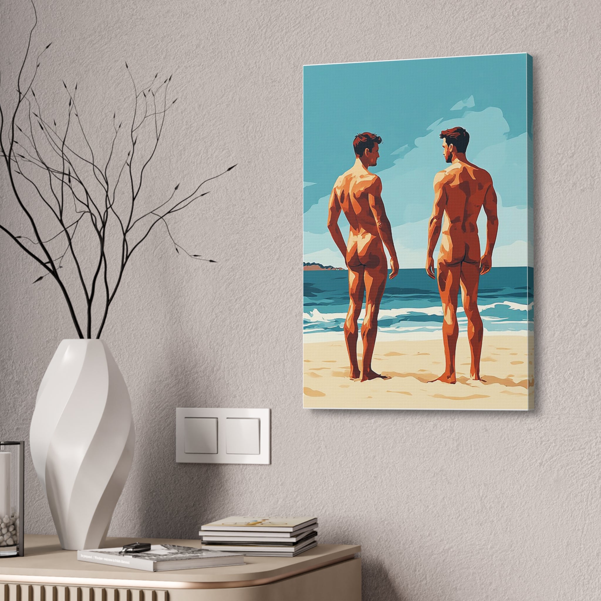 Canvas Print – 'Beach Gaze' Two Men Summer Art (Stretched Canvas 1.5")