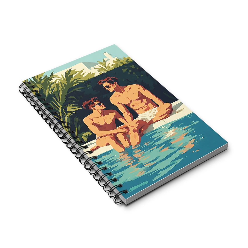 Poolside Summer Journal — Retro Men by the Pool Spiral Notebook