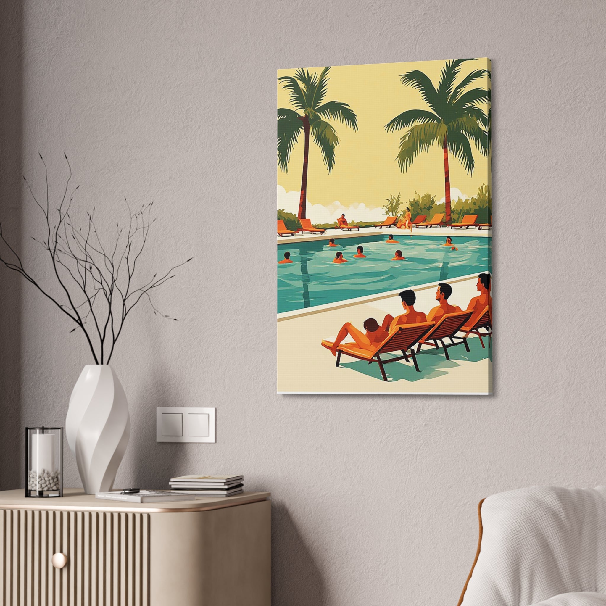 Retro Poolside Canvas Print – Tropical Resort Wall Art