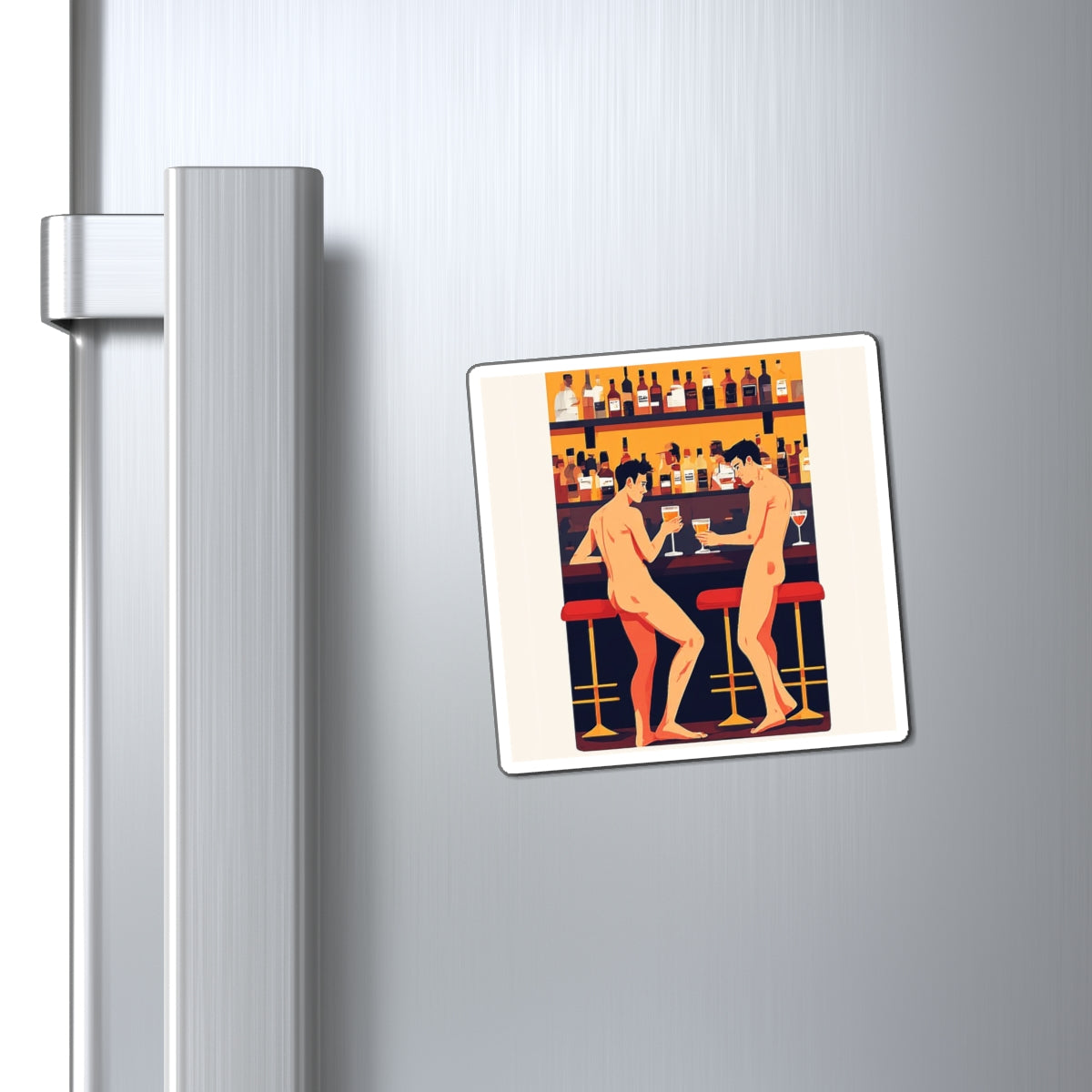 Naked Bar Buddies Magnet — Retro Gay Pride Kitchen Fridge Art