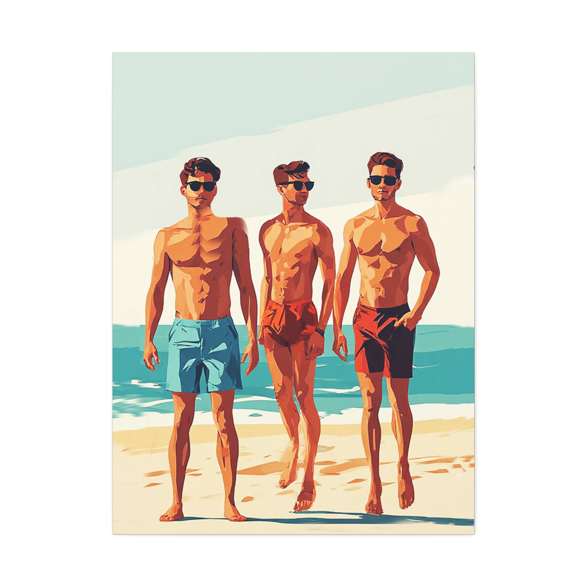 Boys at Beach Canvas Print – Vintage Summer Surf Art
