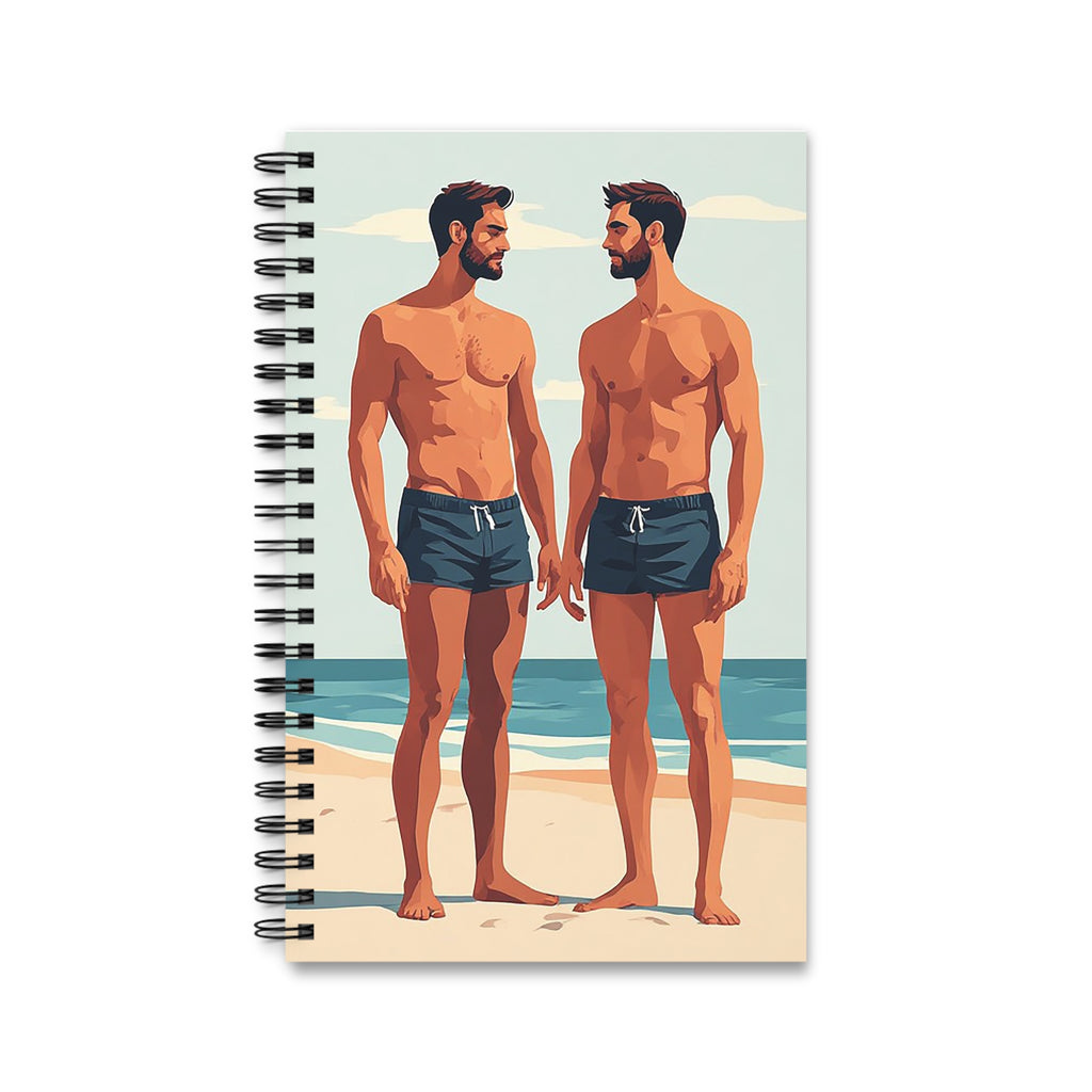 Spiral Journal — Twin Beach Men Illustration | Retro Summer Notebook for Gay Pride & Travel Notes