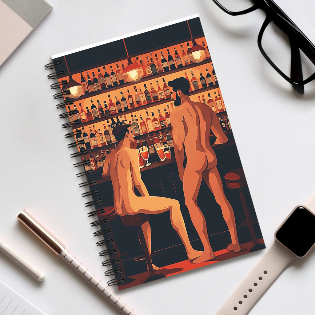 Naked Nightlife Spiral Journal — Gay Bar Illustration Notebook
