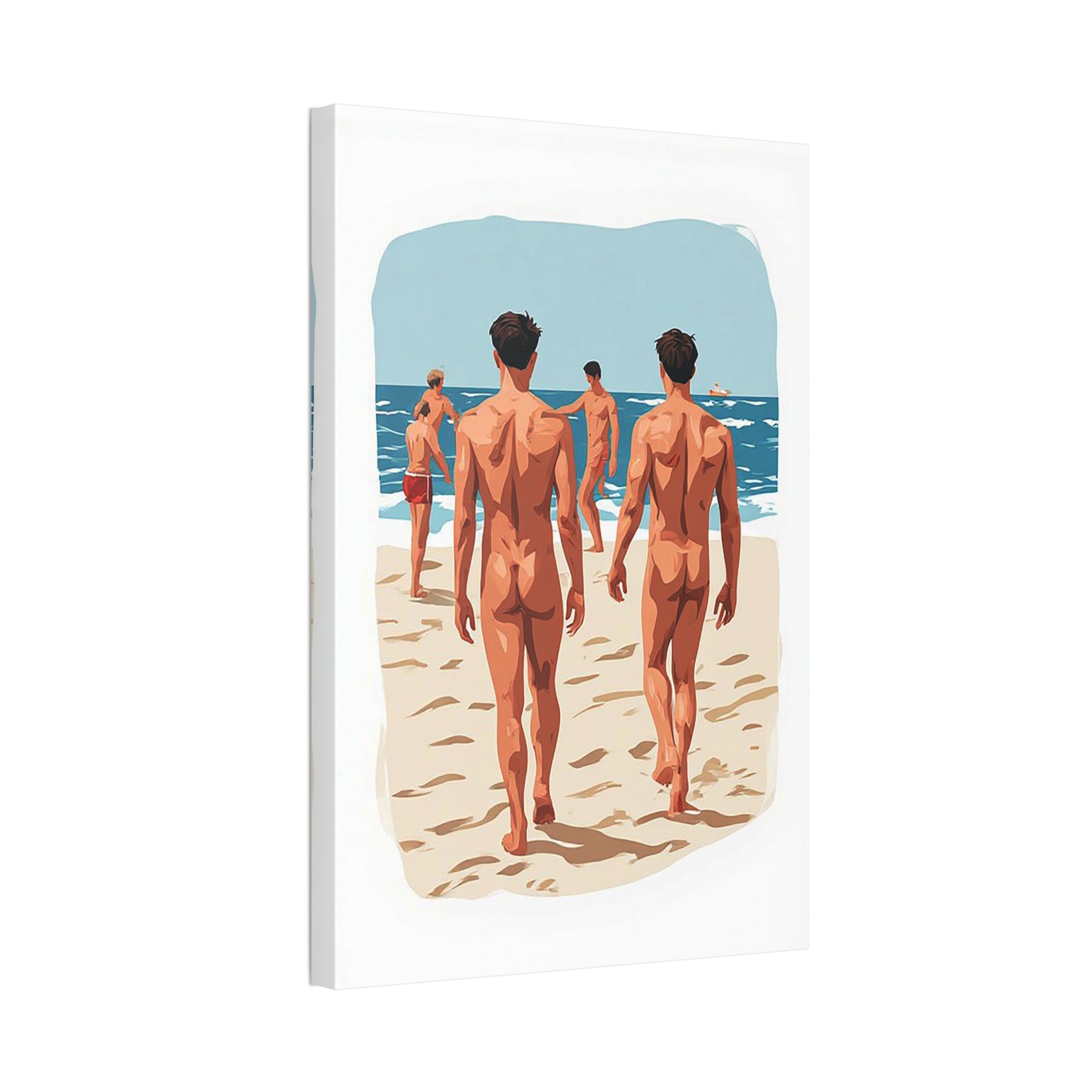 Canvas Wall Art – Beach Scene of Men Walking on Shore (Stretched Canvas)