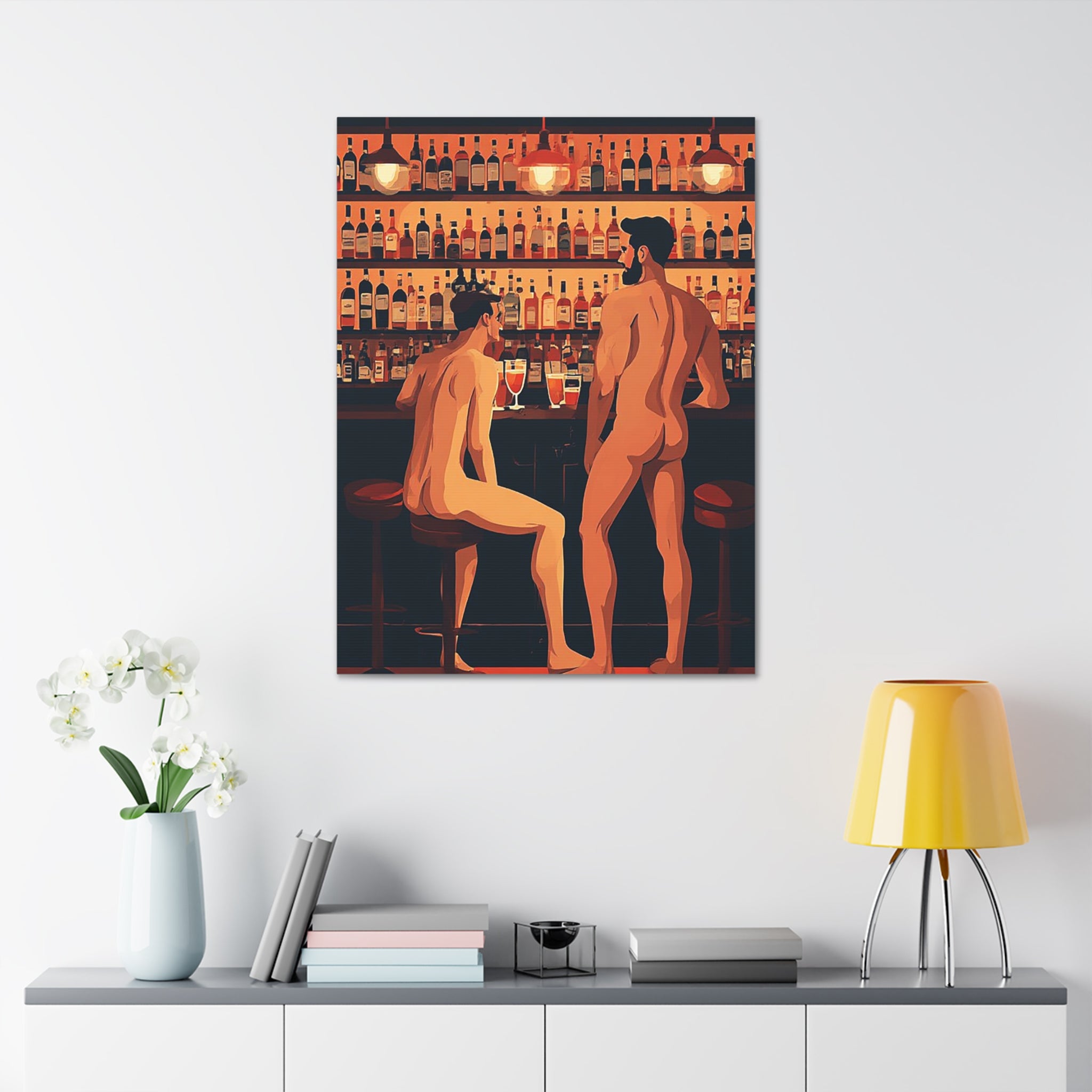 Canvas Art — Nude Men at Bar Stretched Canvas Print