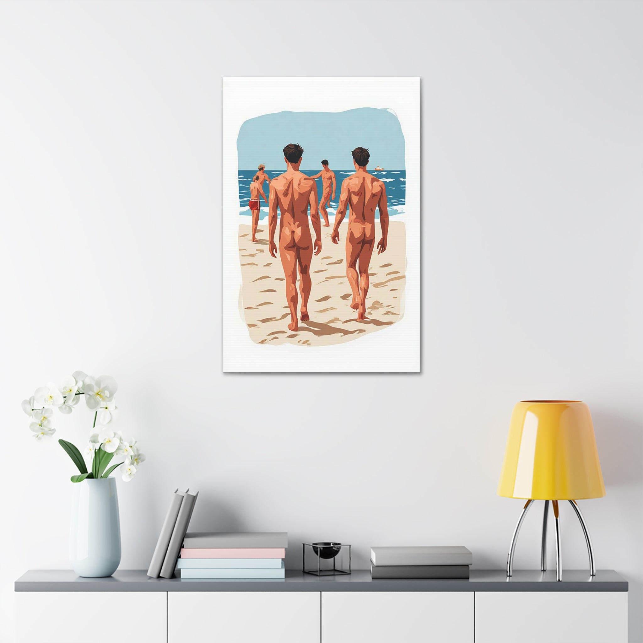 Canvas Wall Art – Beach Scene of Men Walking on Shore (Stretched Canvas)