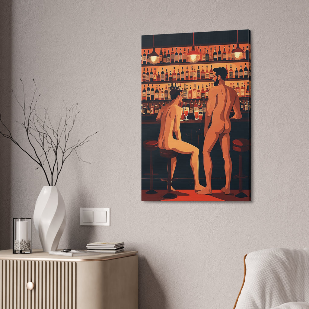 Canvas Art — Nude Men at Bar Stretched Canvas Print
