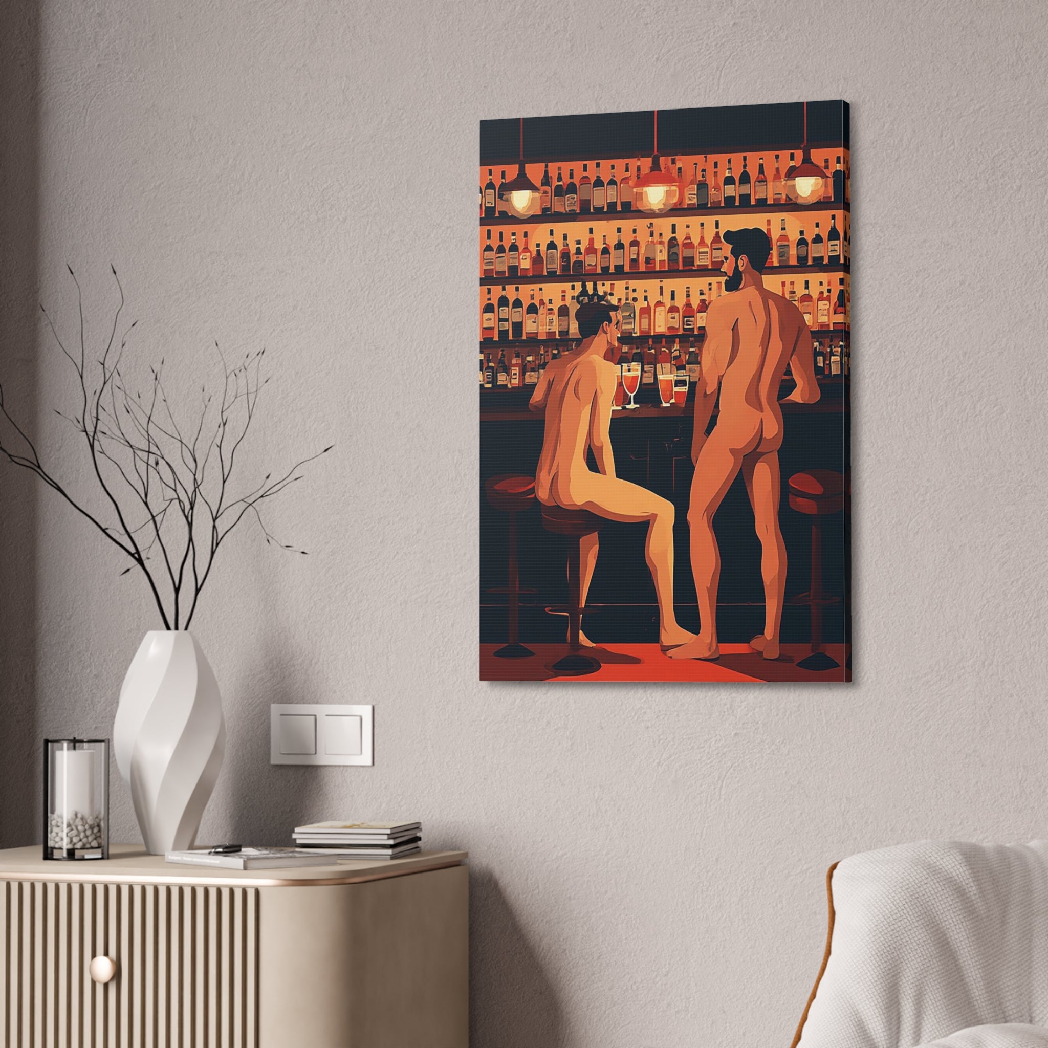 Canvas Art — Nude Men at Bar Stretched Canvas Print