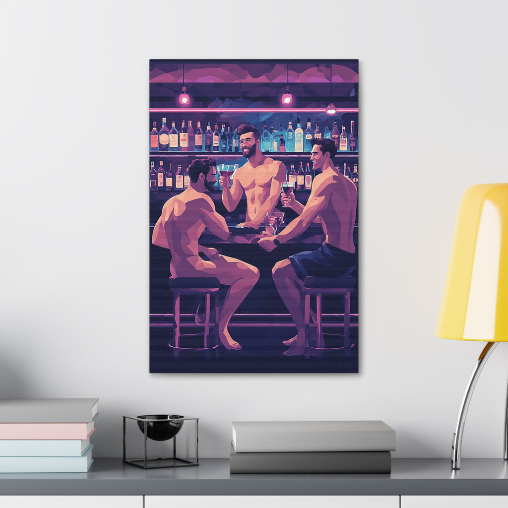 Naked Bartenders Canvas Print – Men at the Bar Stretched Wall Art