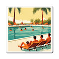 Retro Poolside Scene Magnet — Vintage Tropical Vacation Refrigerator Art